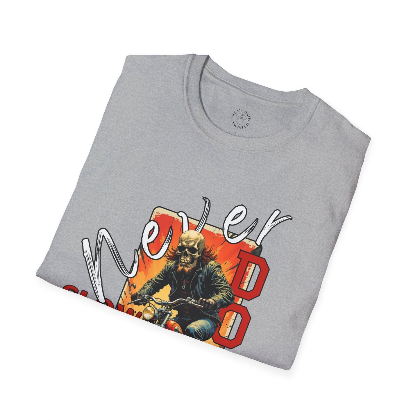 Never Slow Down Motorcycle T-Shirt - Unisex Softstyle Graphic Tee,biker, scull ,twisted