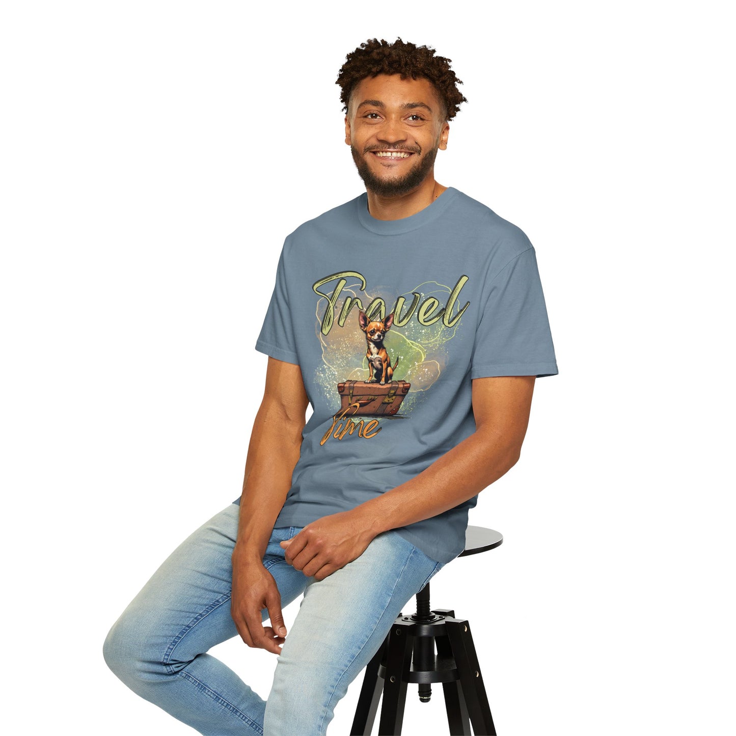 Travel Time Unisex Garment-Dyed T-Shirt - Cute Dog Design for Animal Lovers