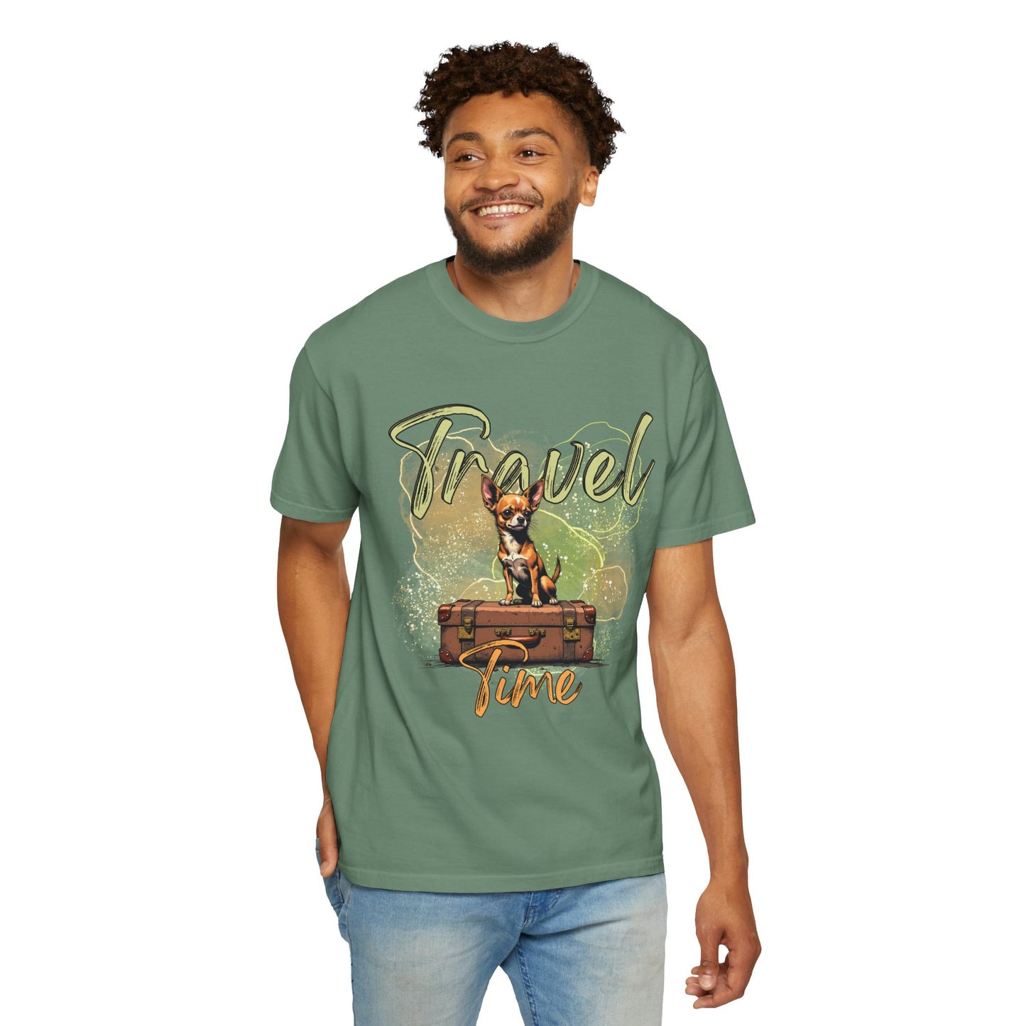 Travel Time Unisex Garment-Dyed T-Shirt - Cute Dog Design for Animal Lovers
