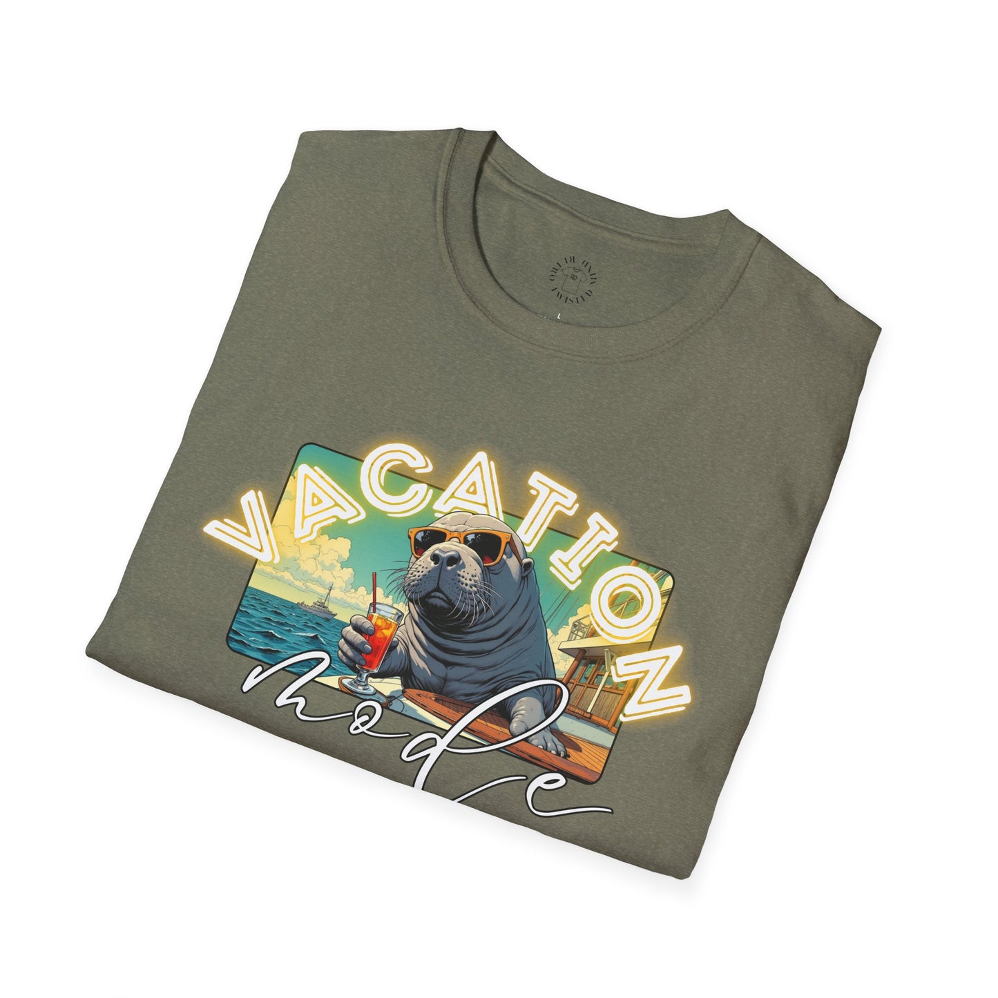 Funny Vacation Mode Unisex Softstyle T-Shirt, manatee