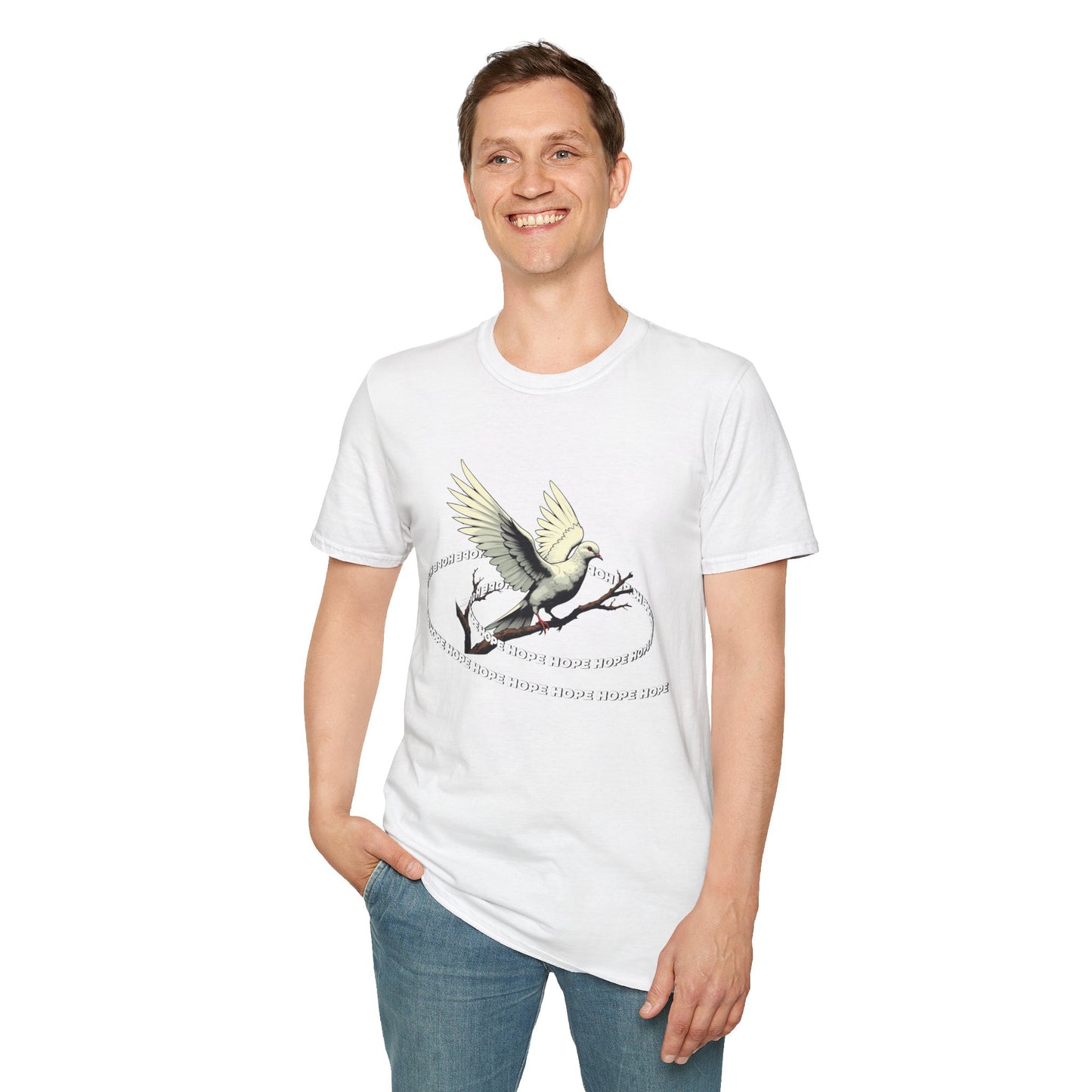 Hopeful Wings Unisex Softstyle T-Shirt - Inspirational Graphic Tee,dove,twisted