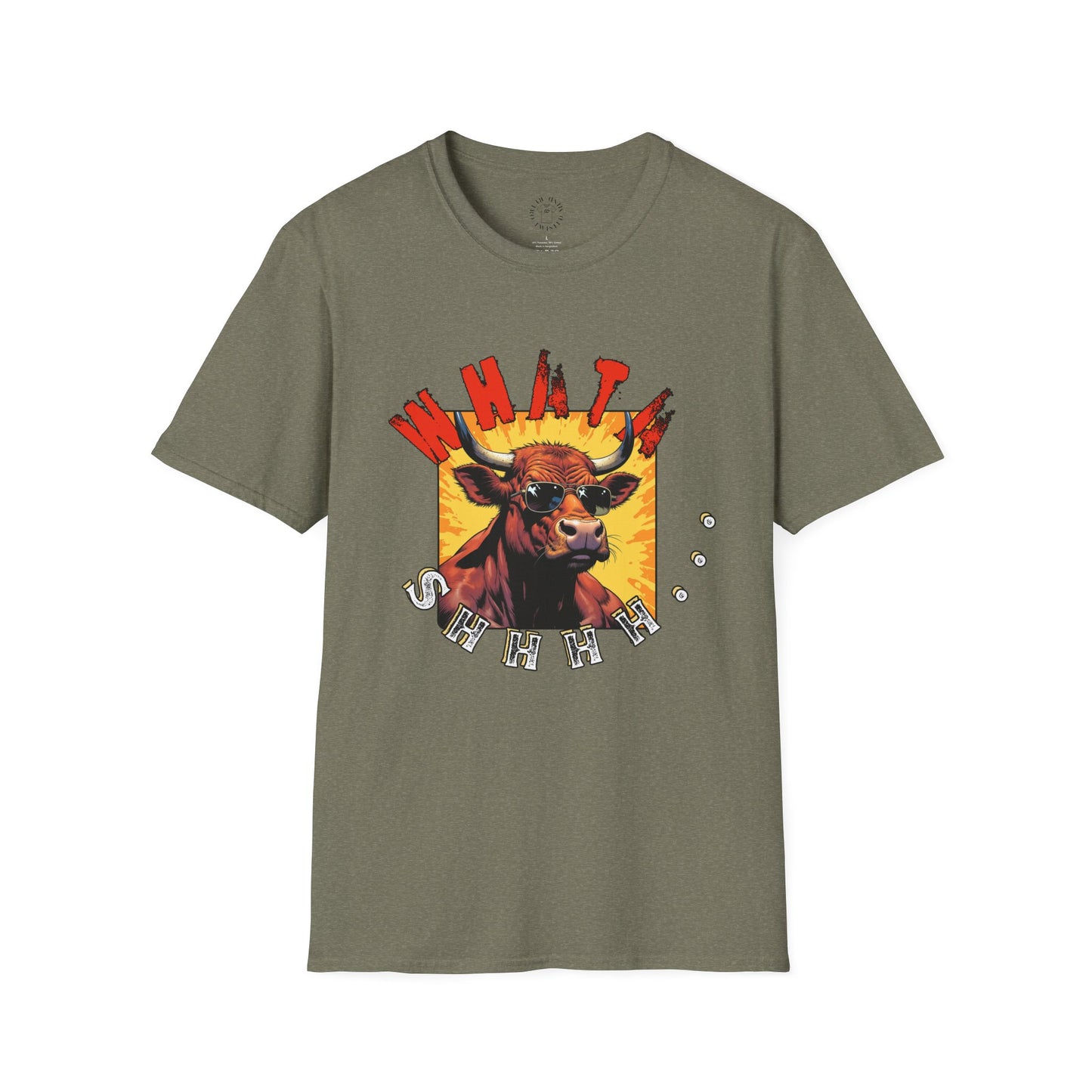 Whimsical Cow Graphic Unisex Softstyle T-Shirt - 'What bull Shhh...'