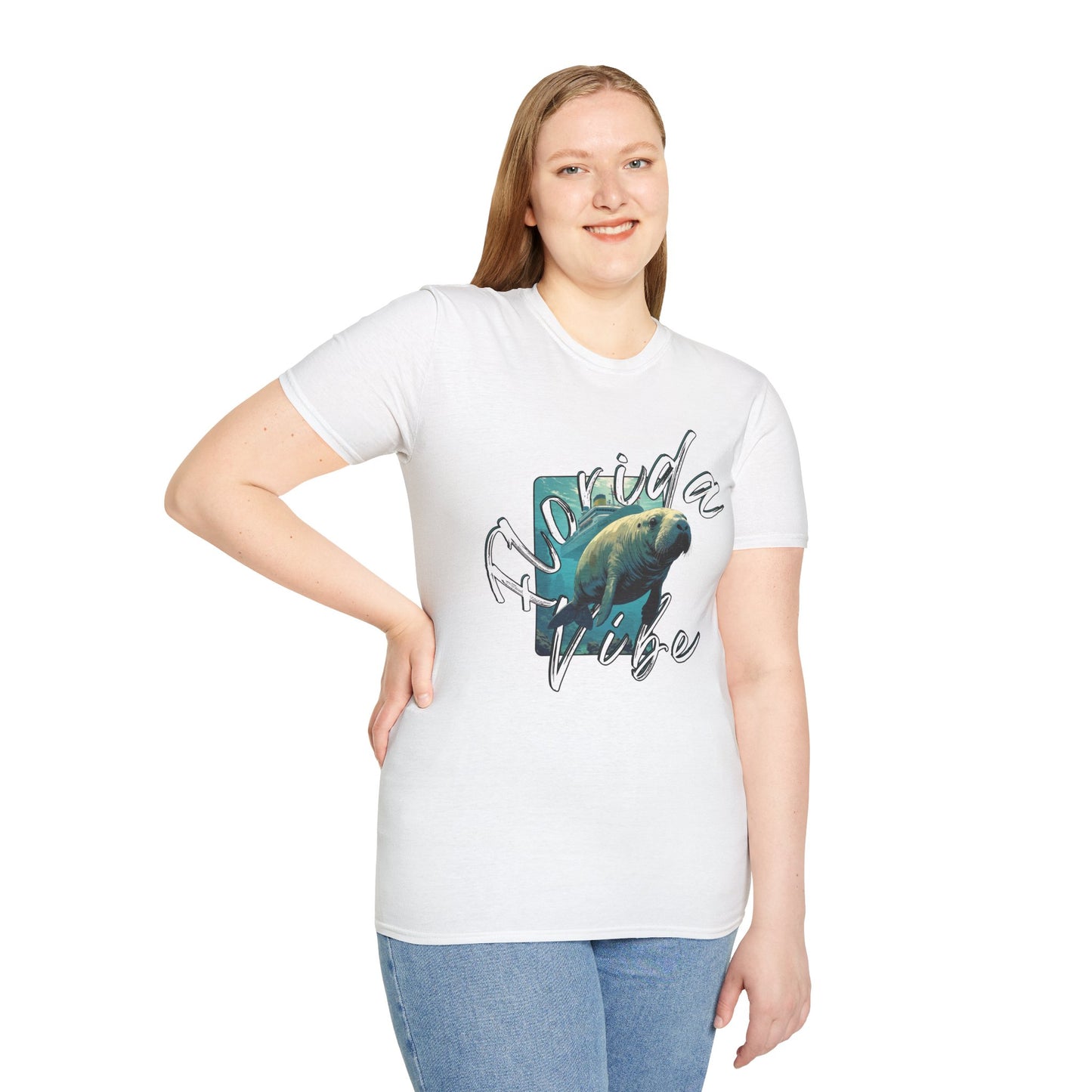 Florida Vibe Unisex Softstyle T-Shirt - Casual Beachwear Tee, manatee