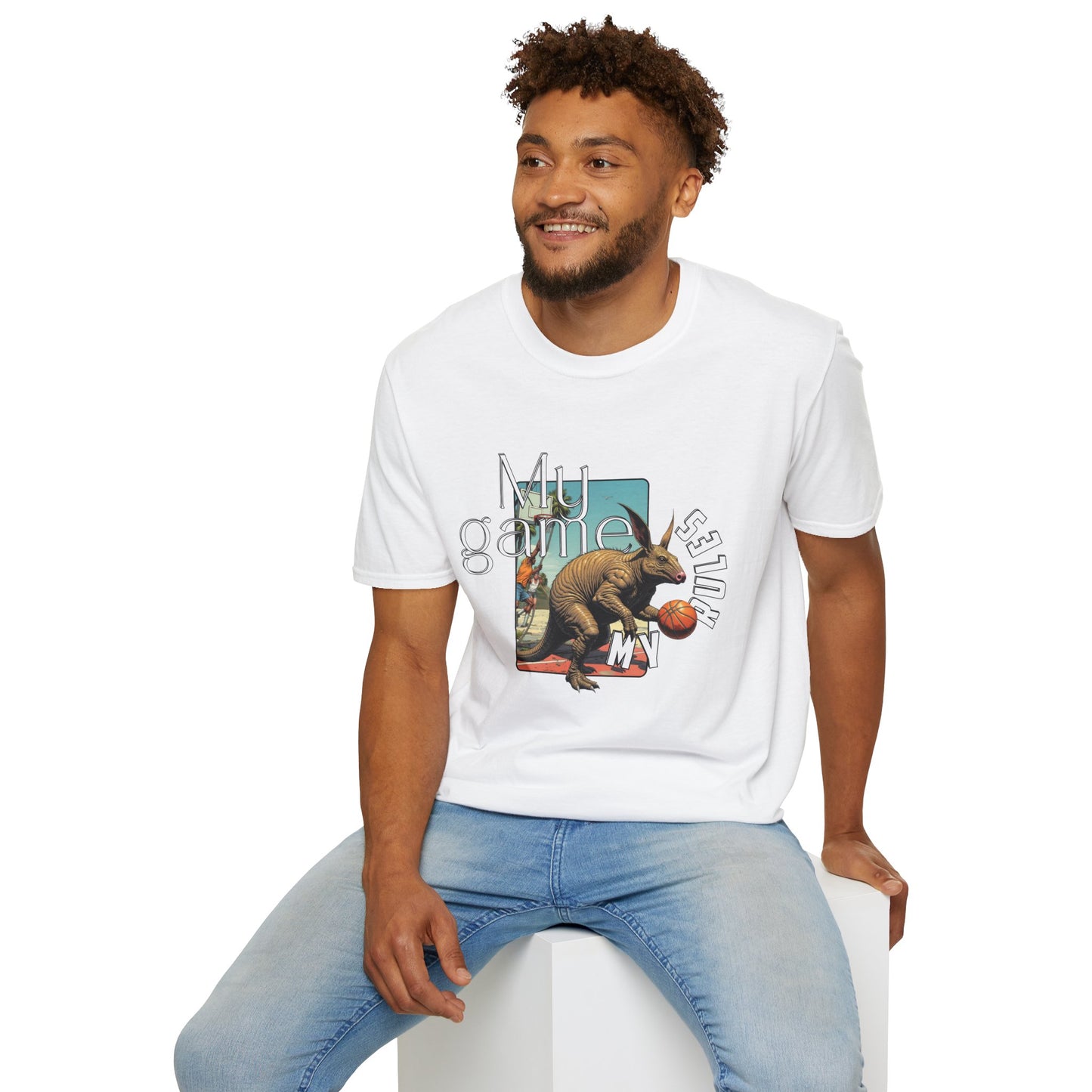 Retro Dinosaur Basketball T-Shirt - Fun Graphic Tee for Sport Enthusiasts, armadillo