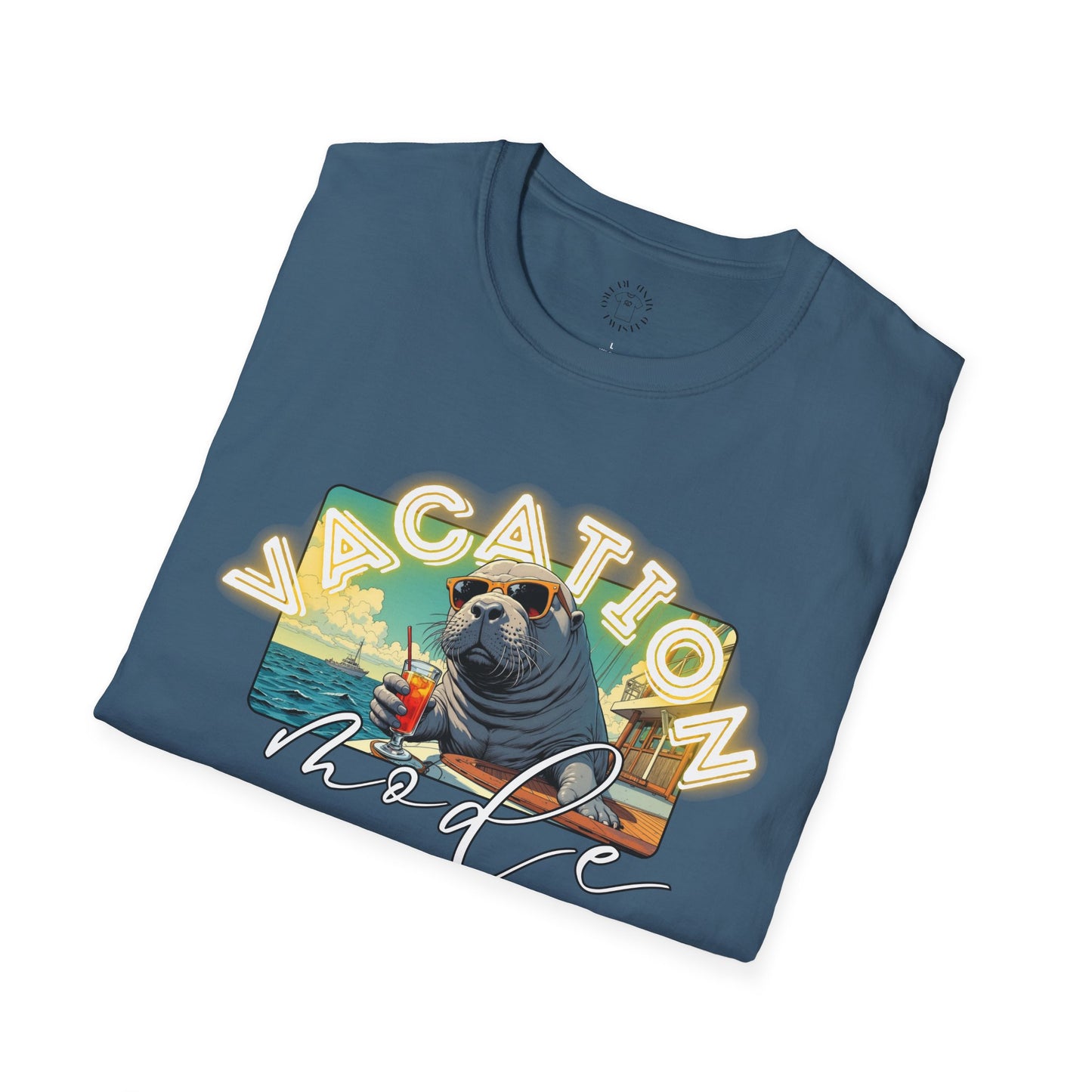 Funny Vacation Mode Unisex Softstyle T-Shirt, manatee