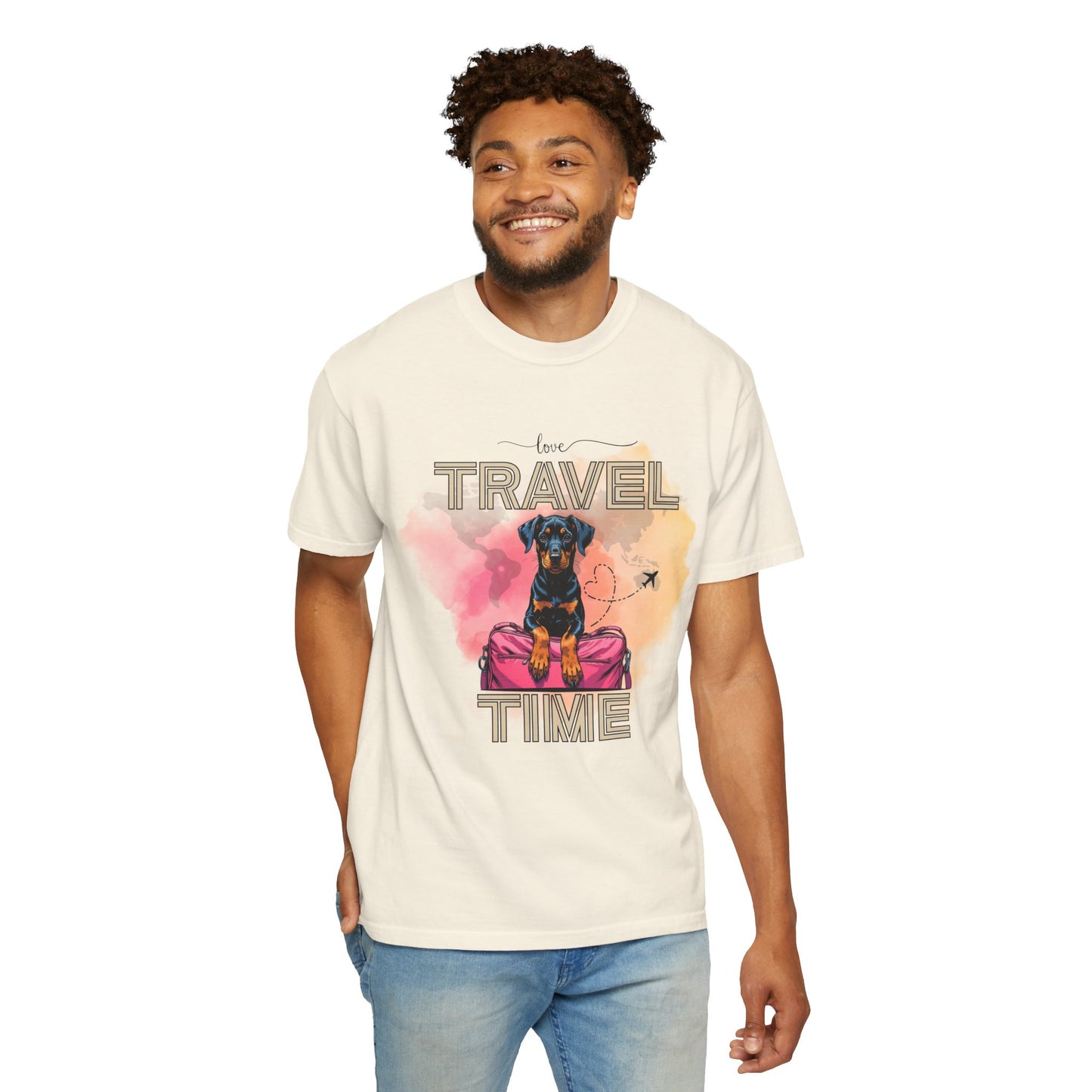Love Travel Time Dog T-Shirt - Unisex Garment-Dyed Tee for Travel Lovers