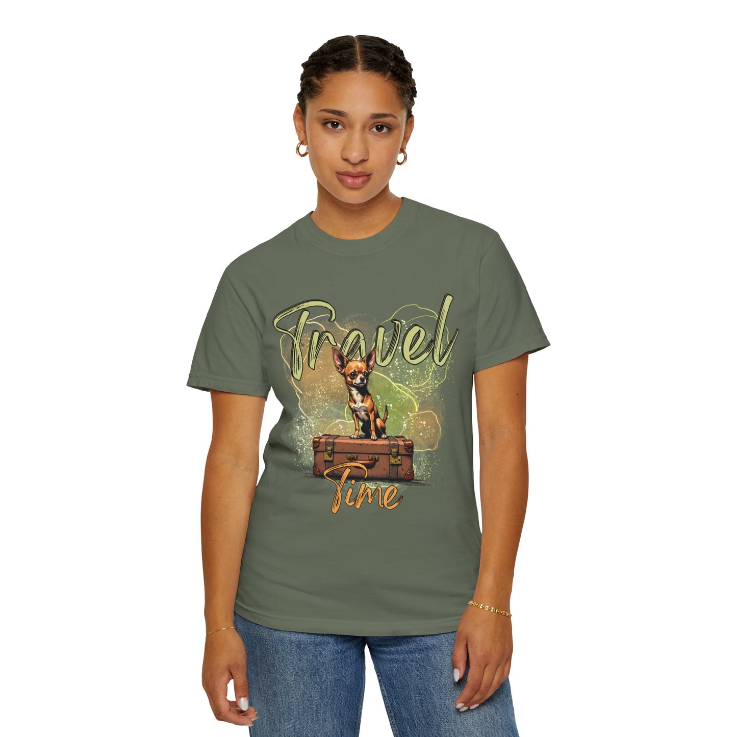 Travel Time Unisex Garment-Dyed T-Shirt - Cute Dog Design for Animal Lovers