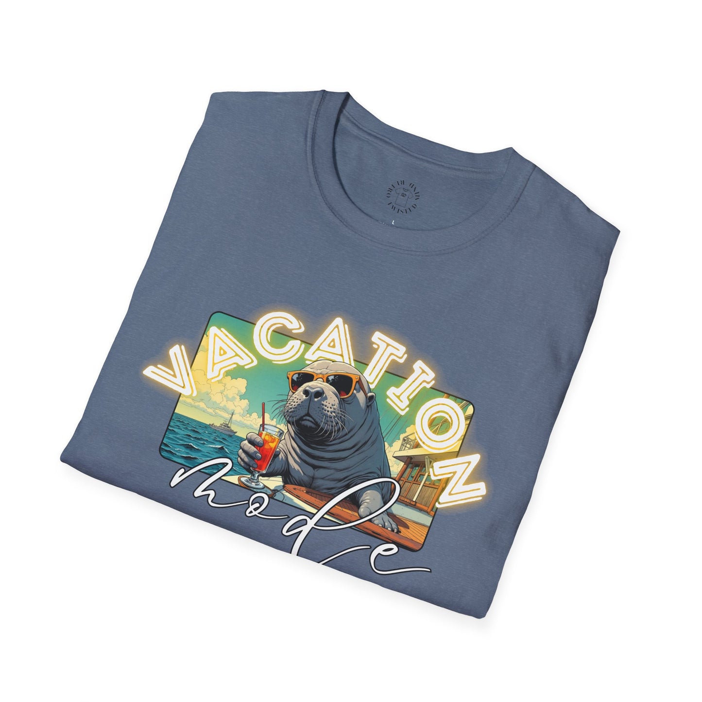 Funny Vacation Mode Unisex Softstyle T-Shirt, manatee