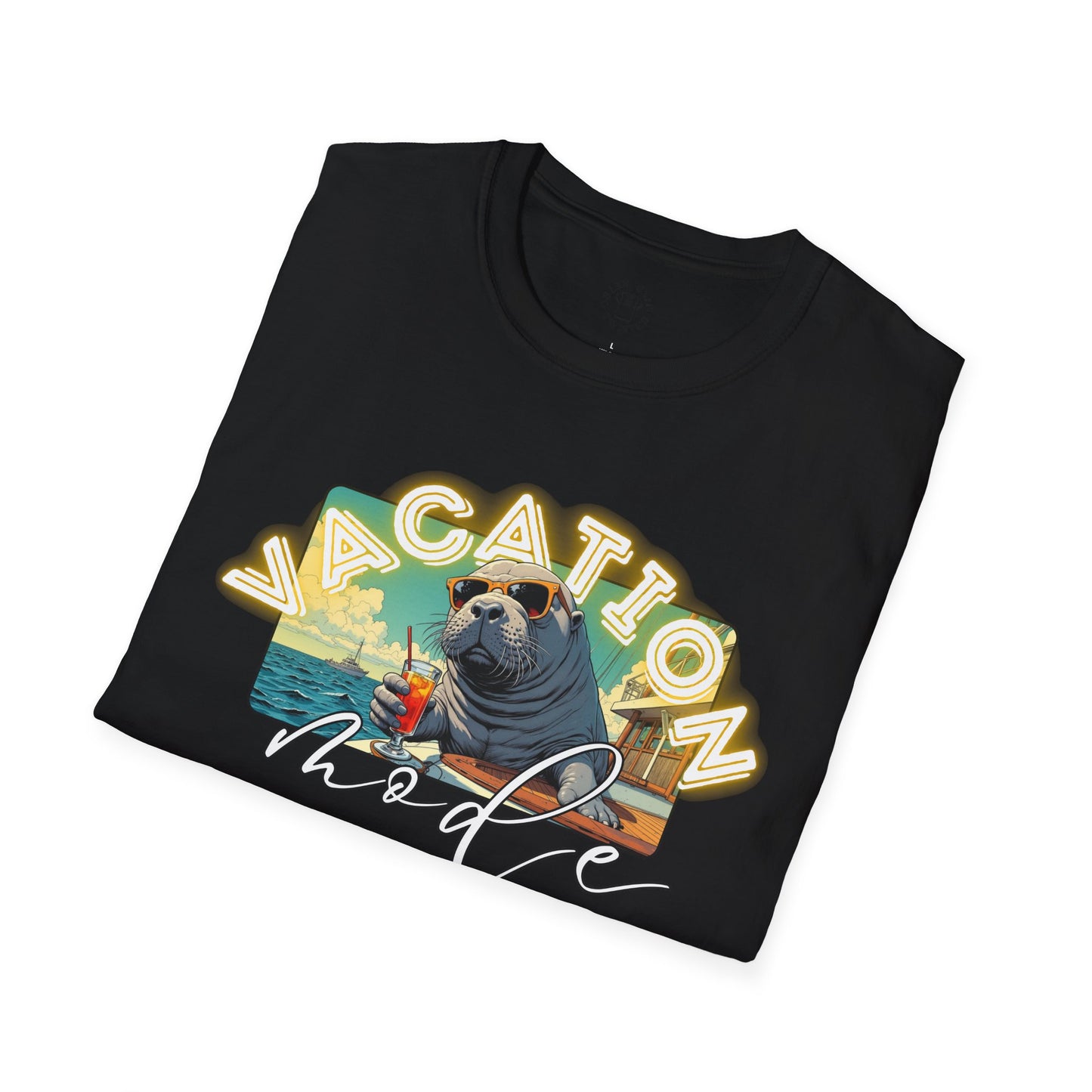Funny Vacation Mode Unisex Softstyle T-Shirt, manatee