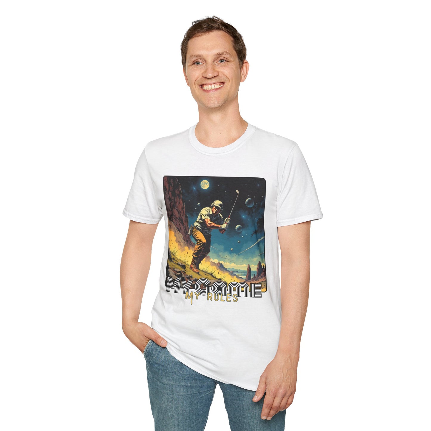 My Game, My Rules Unisex Softstyle T-Shirt - Retro Space Design, golf ,sport