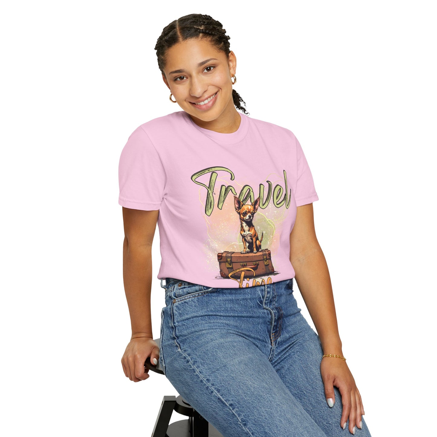 Travel Time Unisex Garment-Dyed T-Shirt - Cute Dog Design for Animal Lovers