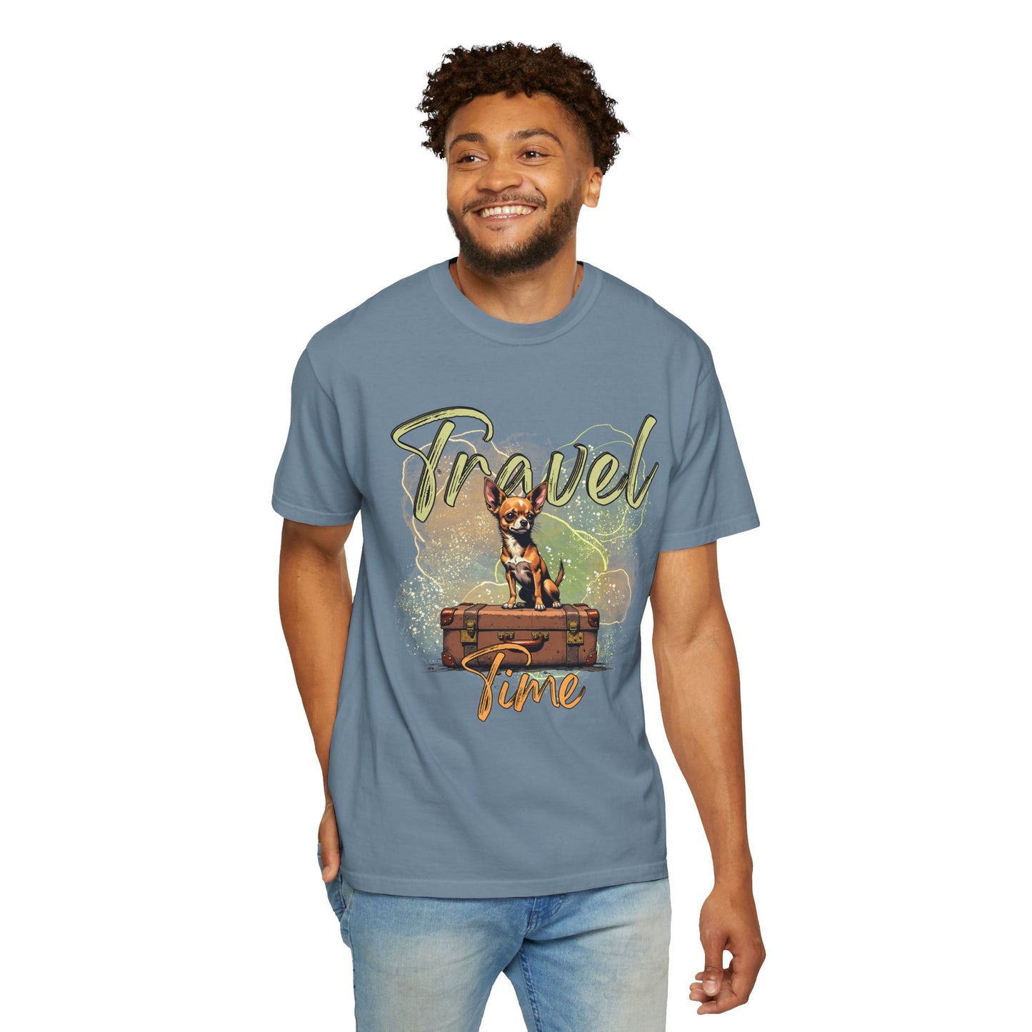 Travel Time Unisex Garment-Dyed T-Shirt - Cute Dog Design for Animal Lovers