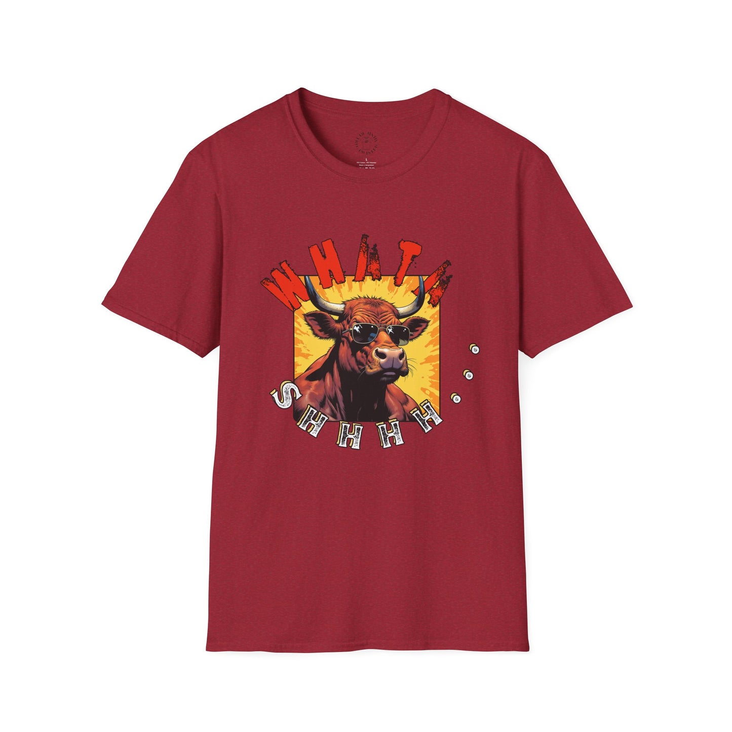 Whimsical Cow Graphic Unisex Softstyle T-Shirt - 'What bull Shhh...'