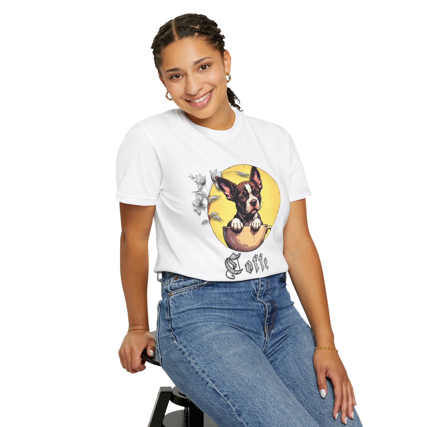 Coffee Pup Unisex Garment-Dyed T-shirt - Cute Dog Lovers Tee