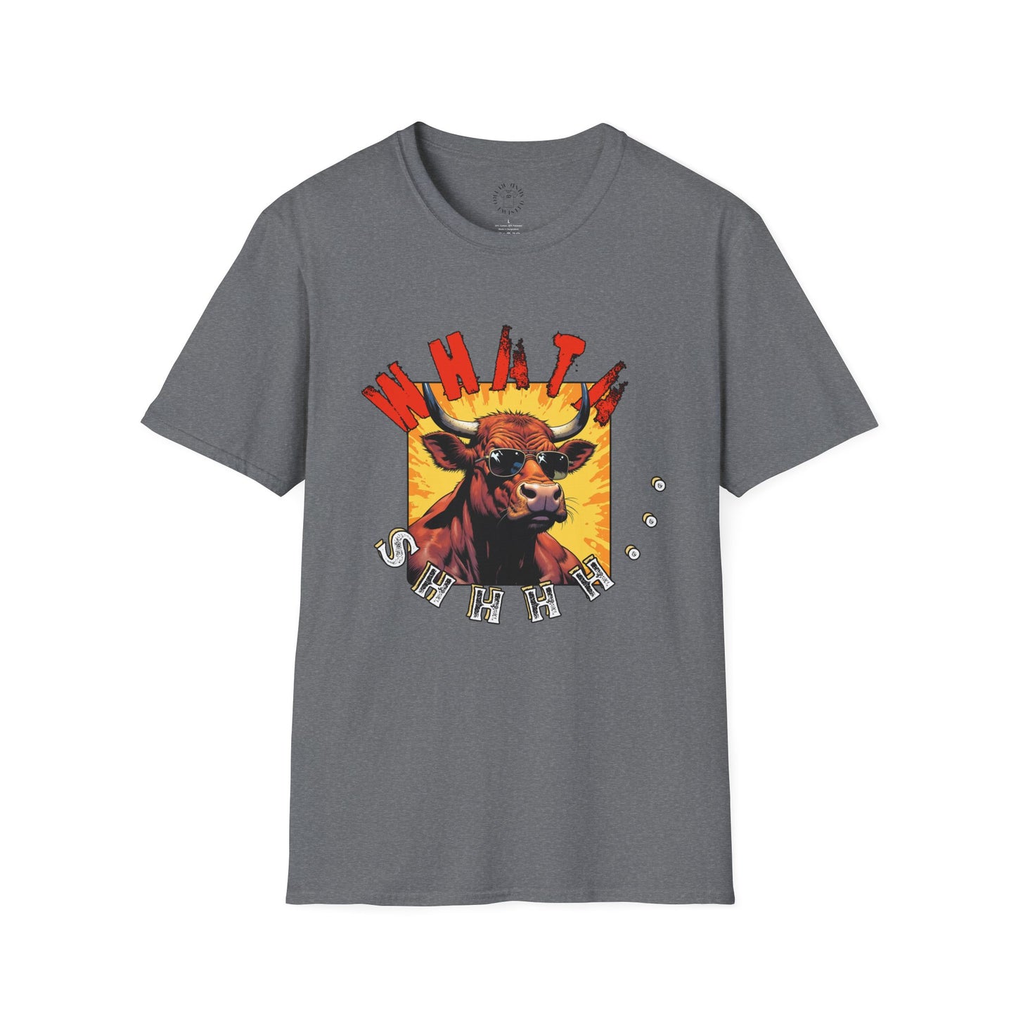 Whimsical Cow Graphic Unisex Softstyle T-Shirt - 'What bull Shhh...'