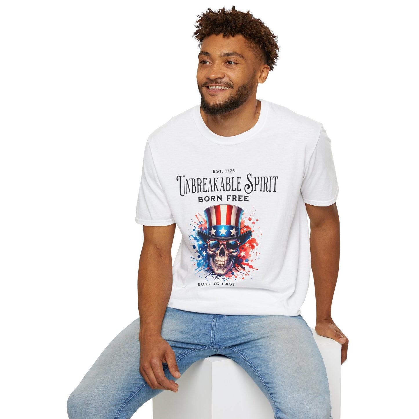 Unisex Softstyle T-Shirt - Unbreakable Spirit Skull Design - Perfect for Independence Day