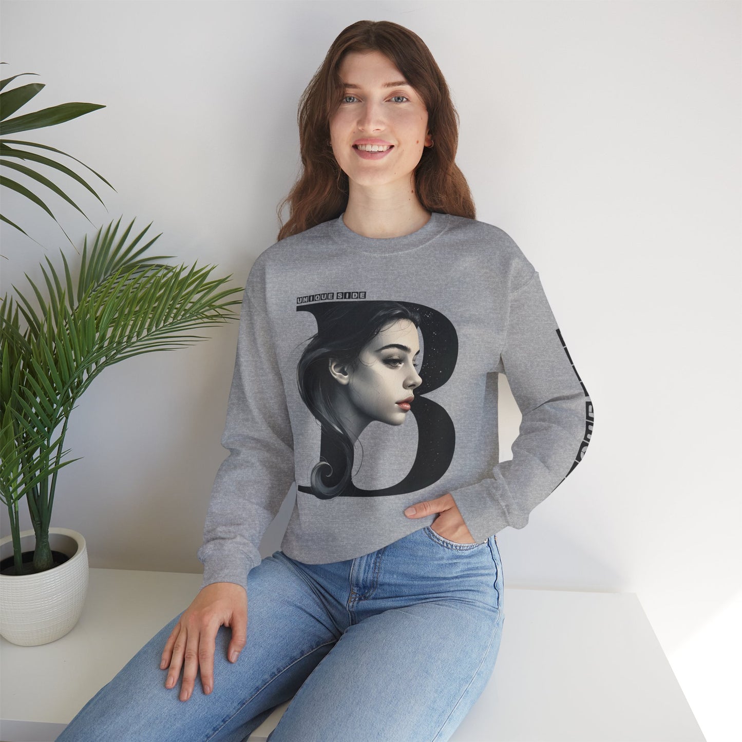 Letter B,Stylish Artistic Sweatshirt, Trendy Crewneck, Graphic Sweater, Cozy Unisex Top, Unique Gift for Art Lovers, Everyday Comfort