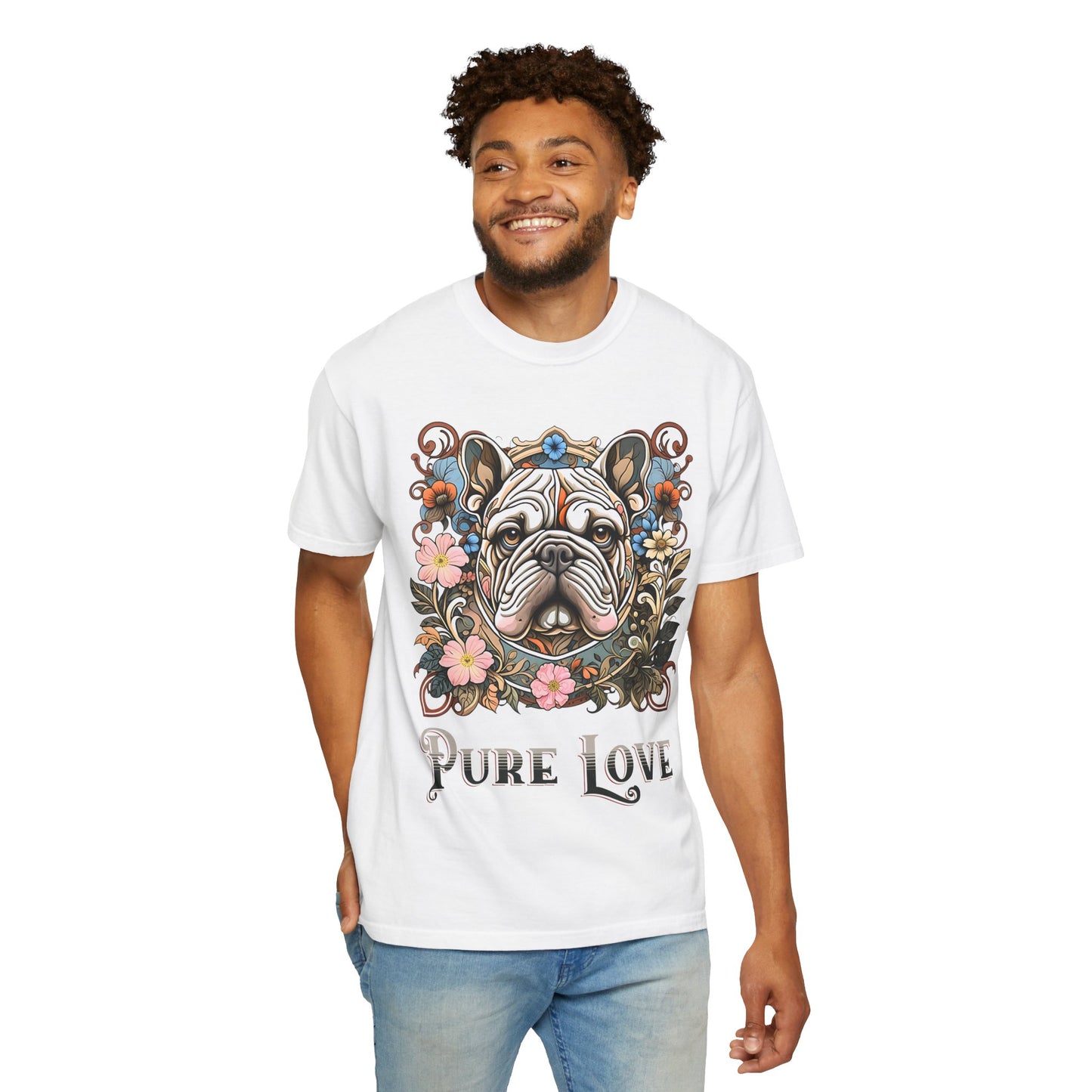 Pure Love French Bulldog T-Shirt | Garment-Dyed Unisex Tee for Dog Lovers