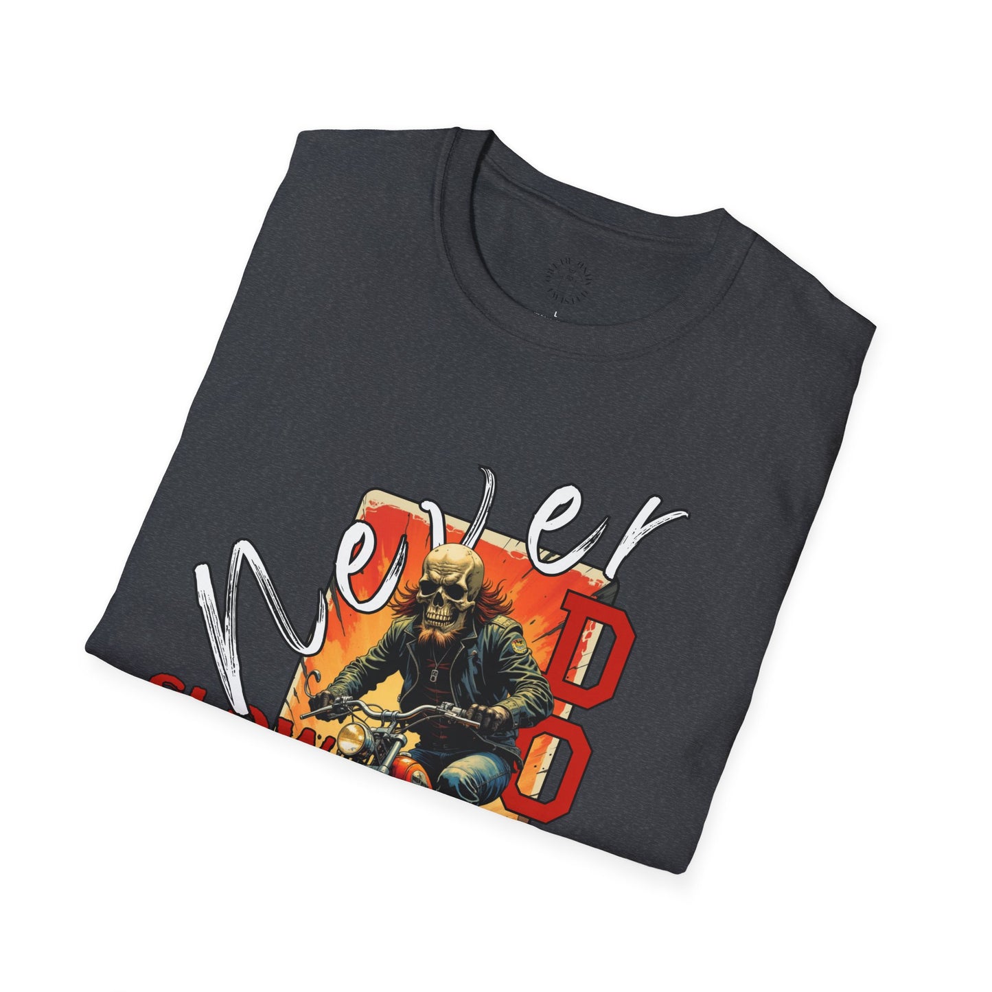 Never Slow Down Motorcycle T-Shirt - Unisex Softstyle Graphic Tee,biker, scull ,twisted