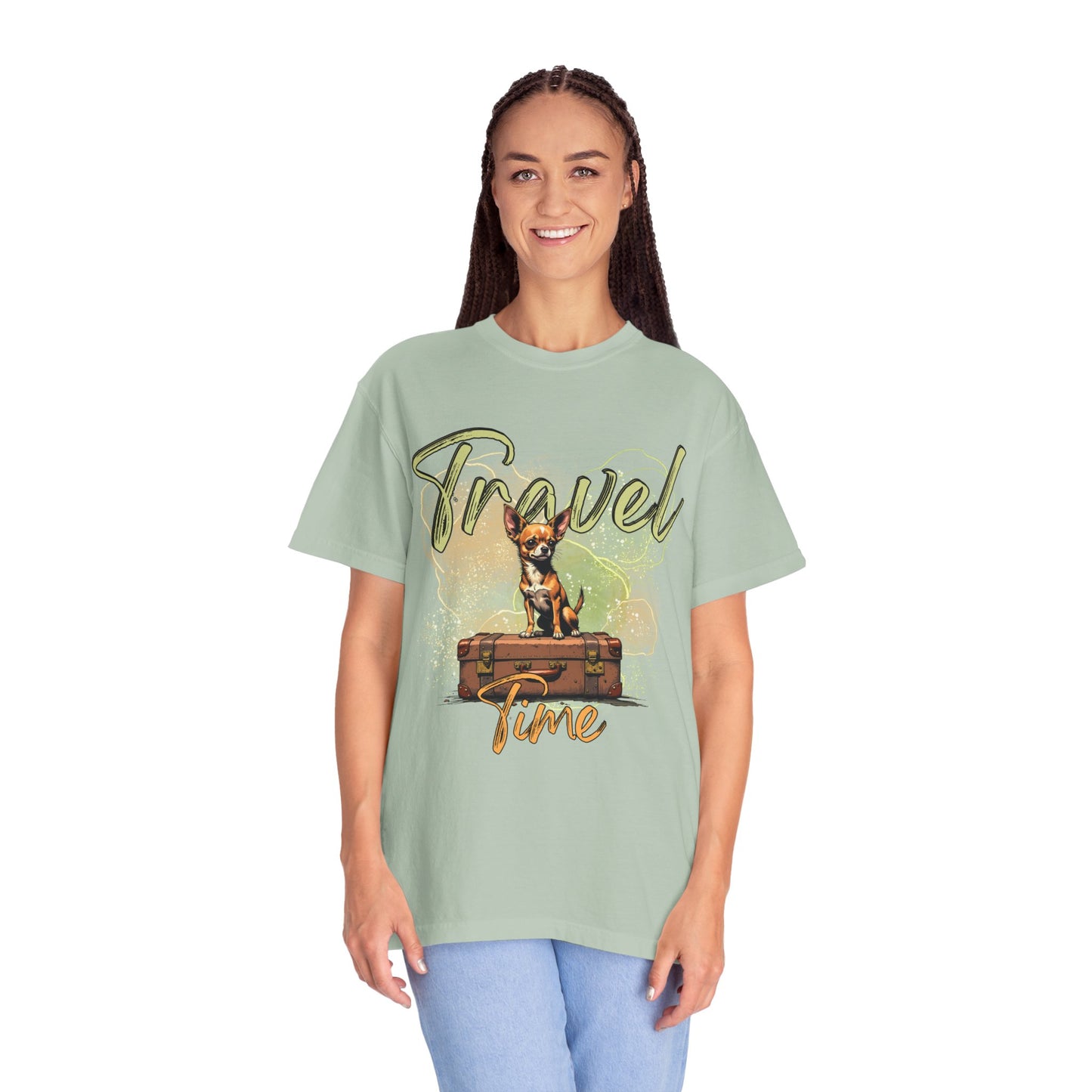 Travel Time Unisex Garment-Dyed T-Shirt - Cute Dog Design for Animal Lovers