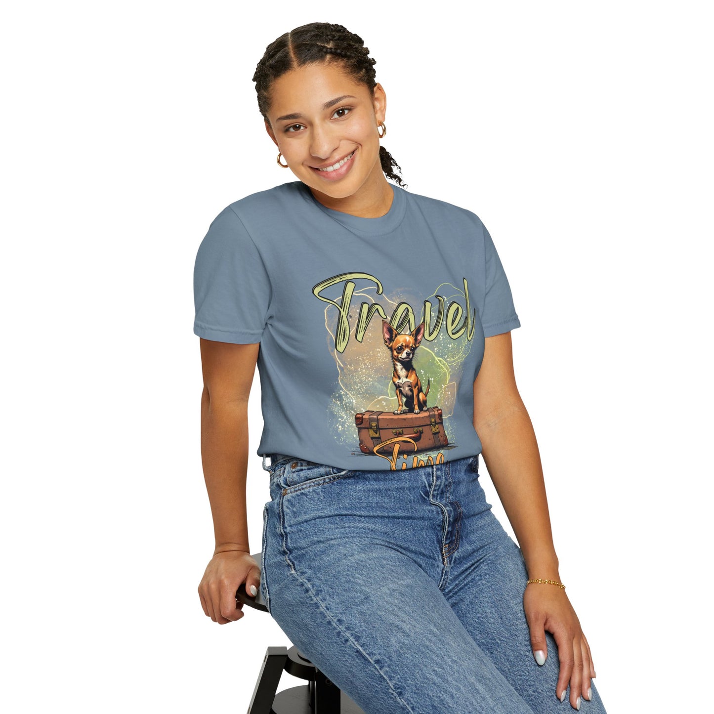 Travel Time Unisex Garment-Dyed T-Shirt - Cute Dog Design for Animal Lovers