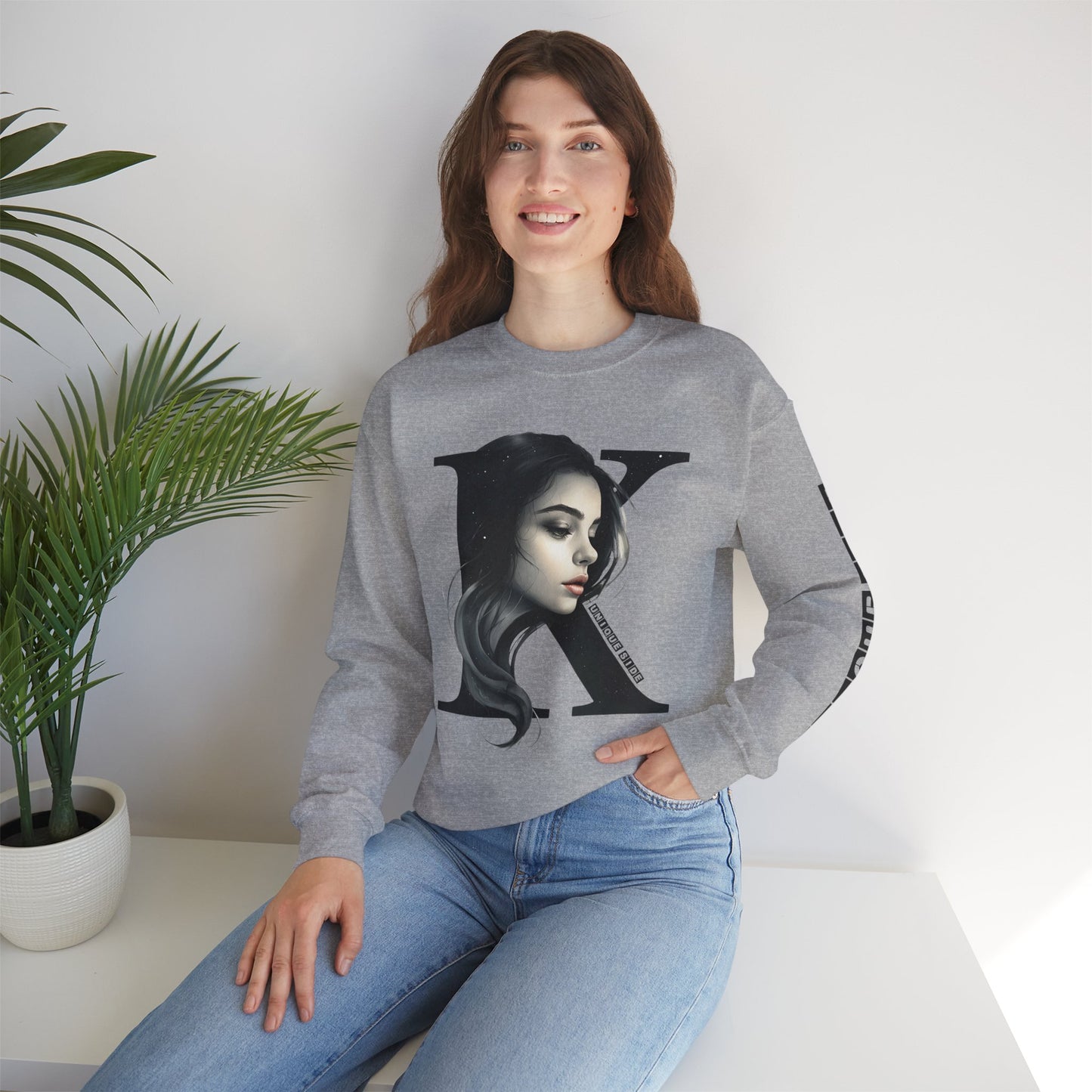 Letter K, Stylish Artistic Sweatshirt, Trendy Crewneck, Graphic Sweater, Cozy Unisex Top, Unique Gift for Art Lovers, Everyday Comfort