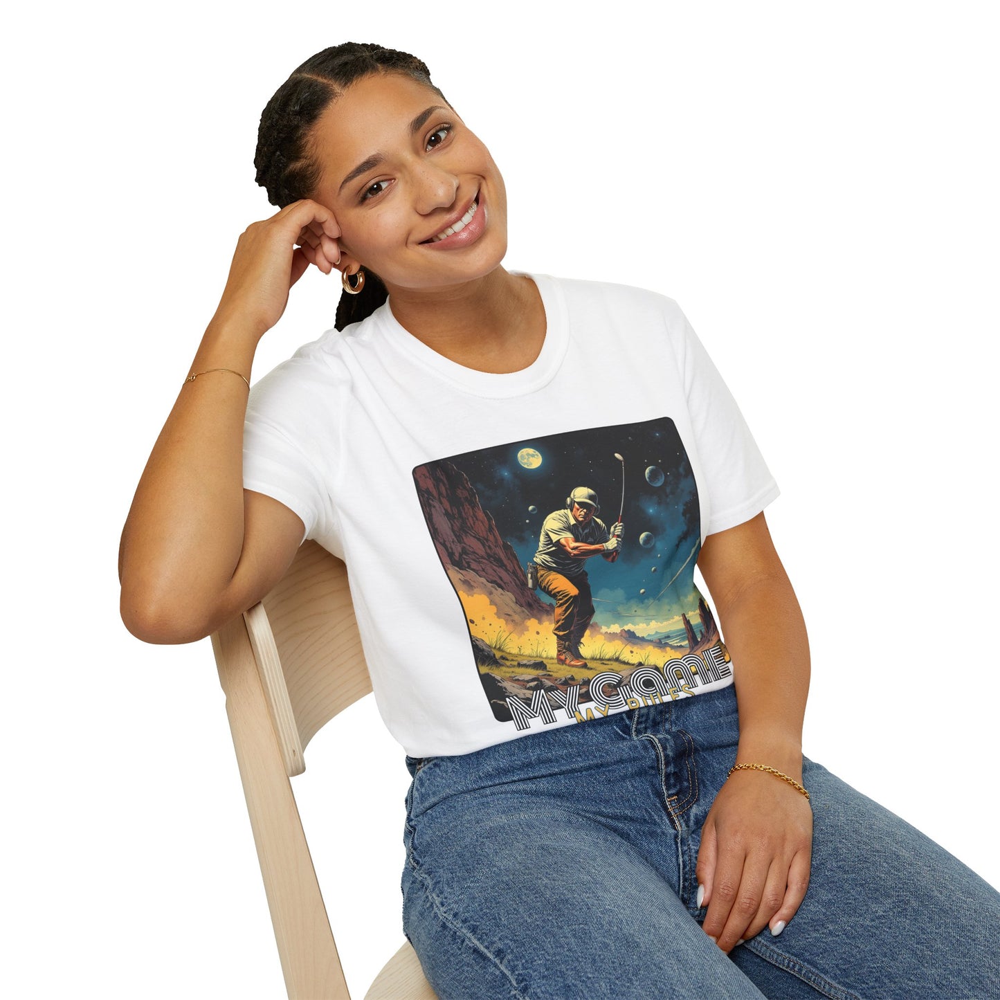 My Game, My Rules Unisex Softstyle T-Shirt - Retro Space Design, golf ,sport