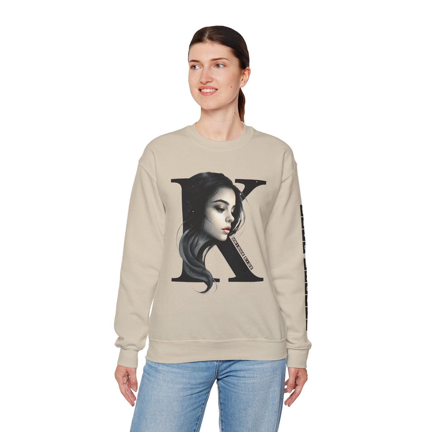 Letter K, Stylish Artistic Sweatshirt, Trendy Crewneck, Graphic Sweater, Cozy Unisex Top, Unique Gift for Art Lovers, Everyday Comfort
