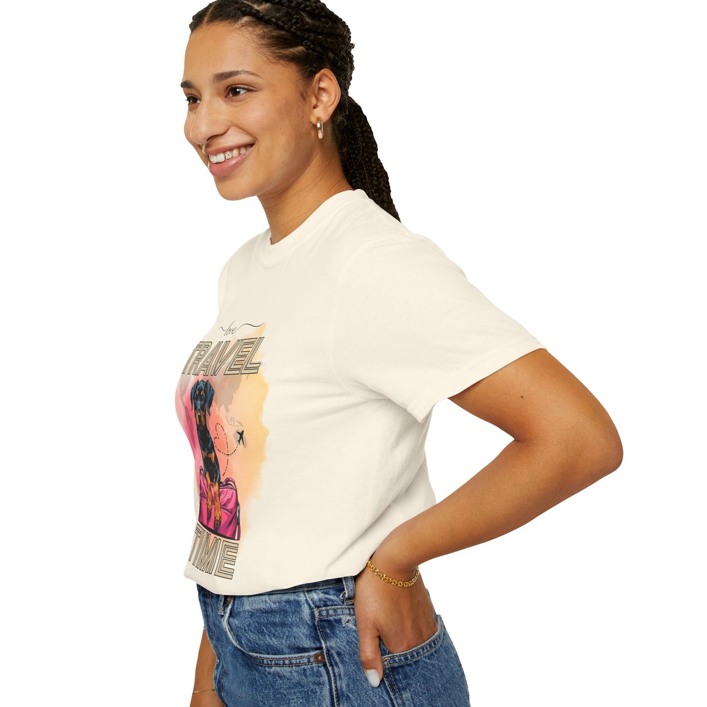 Love Travel Time Dog T-Shirt - Unisex Garment-Dyed Tee for Travel Lovers