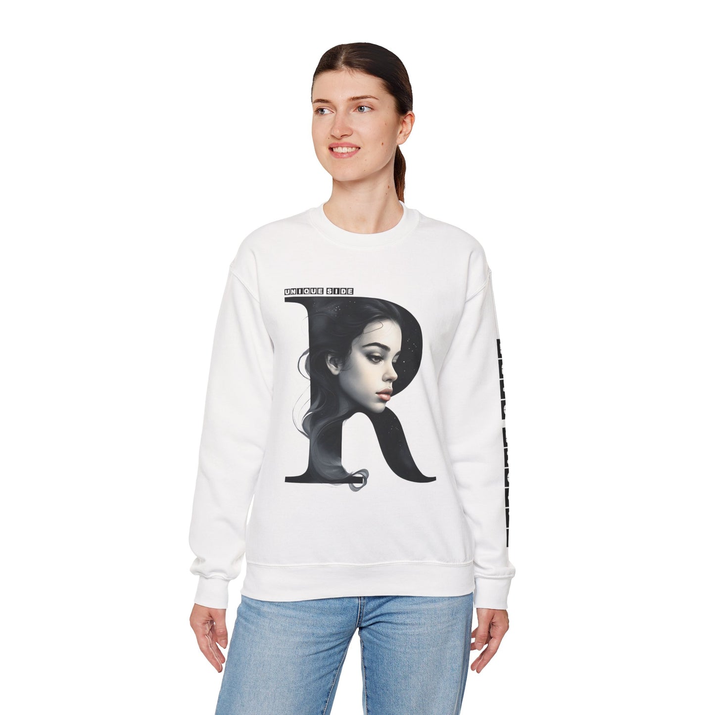 Letter R, Stylish Artistic Sweatshirt, Trendy Crewneck, Graphic Sweater, Cozy Unisex Top, Unique Gift for Art Lovers, Everyday Comfort