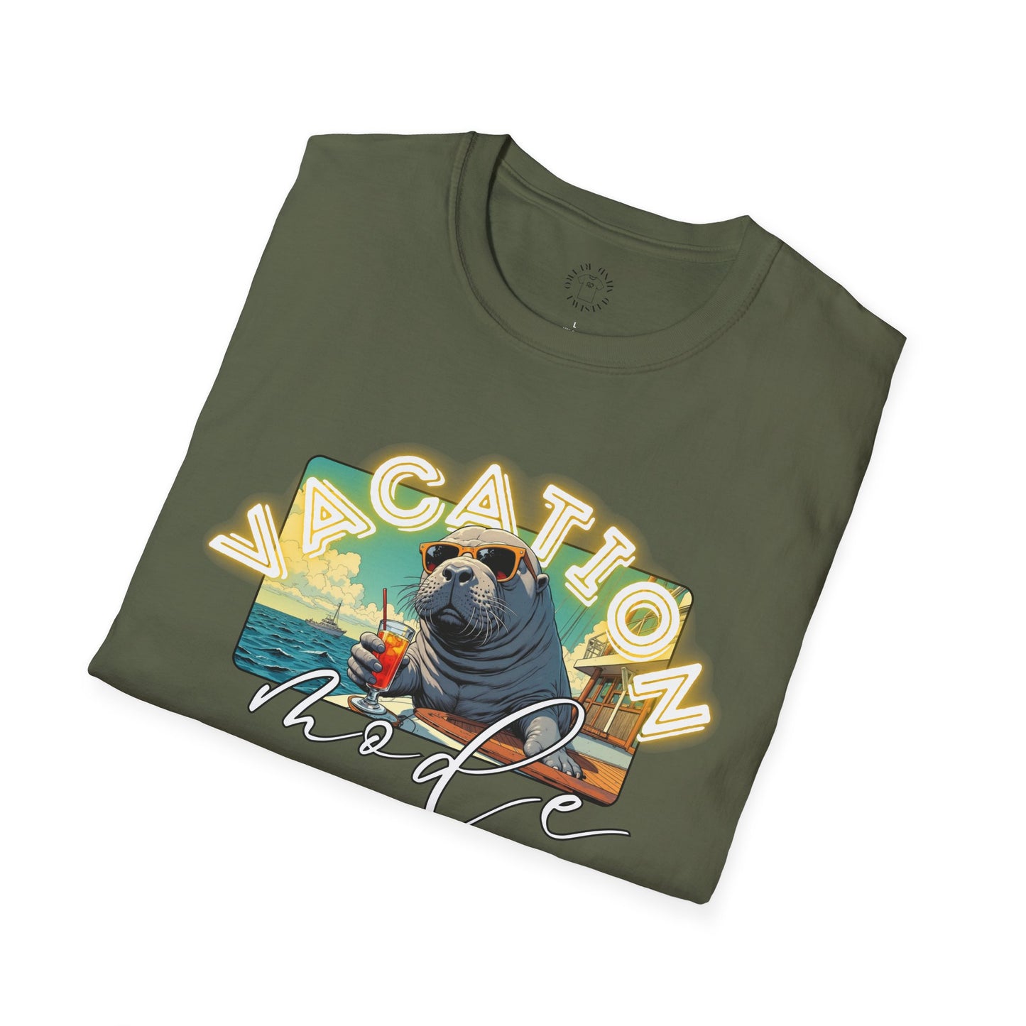 Funny Vacation Mode Unisex Softstyle T-Shirt, manatee