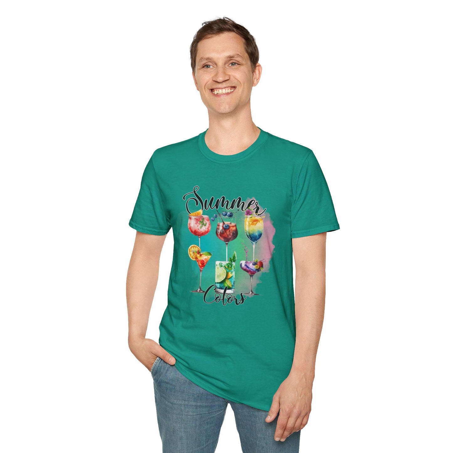 Summer Colors Cocktail T-Shirt, Unisex Tee, Fun Summer Wear, Gift for Cocktails Lovers, Beach Party Shirt, Vacation Top