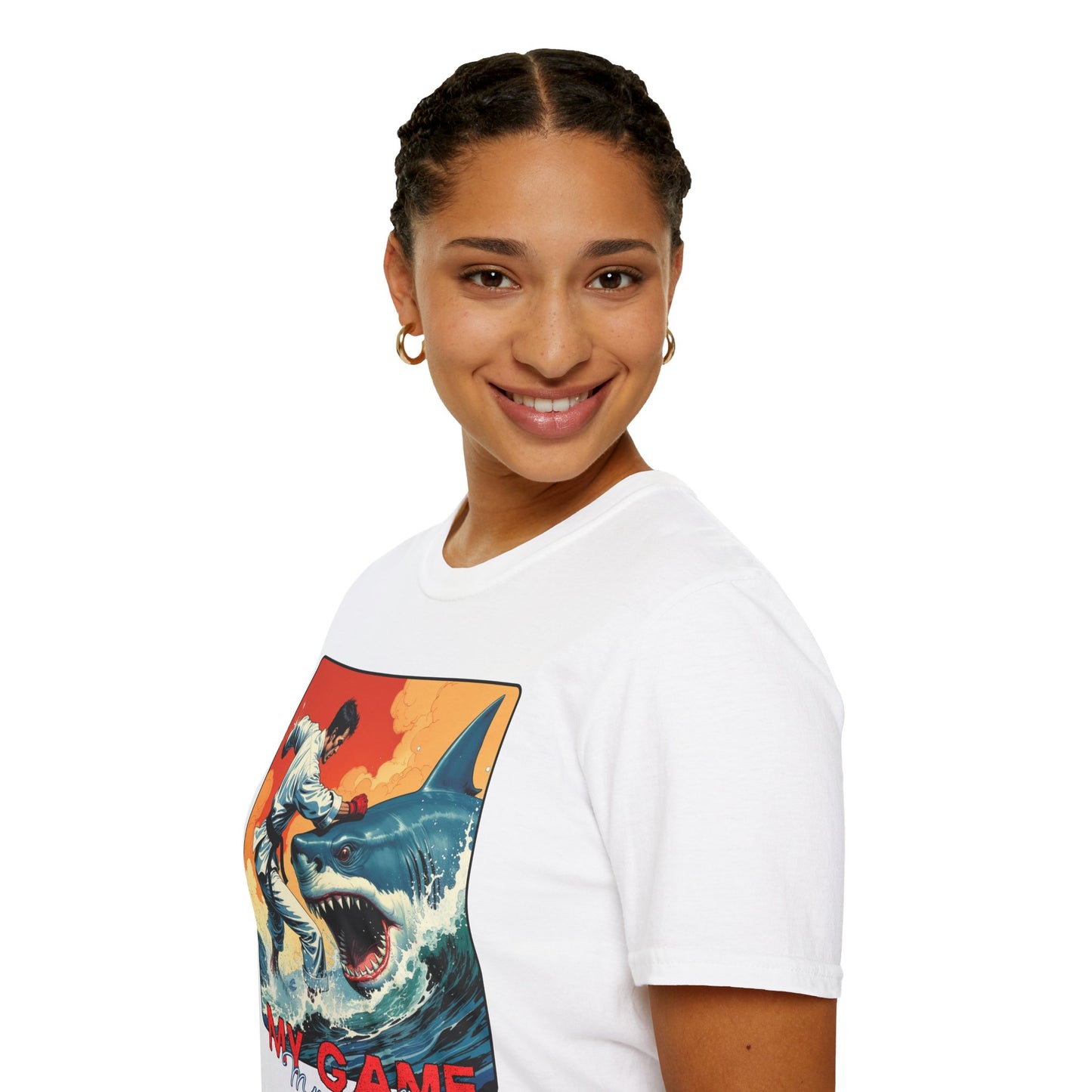 My Game Unisex Softstyle T-Shirt - Retro Shark Design Tee for Adventure Lovers, karate,sport