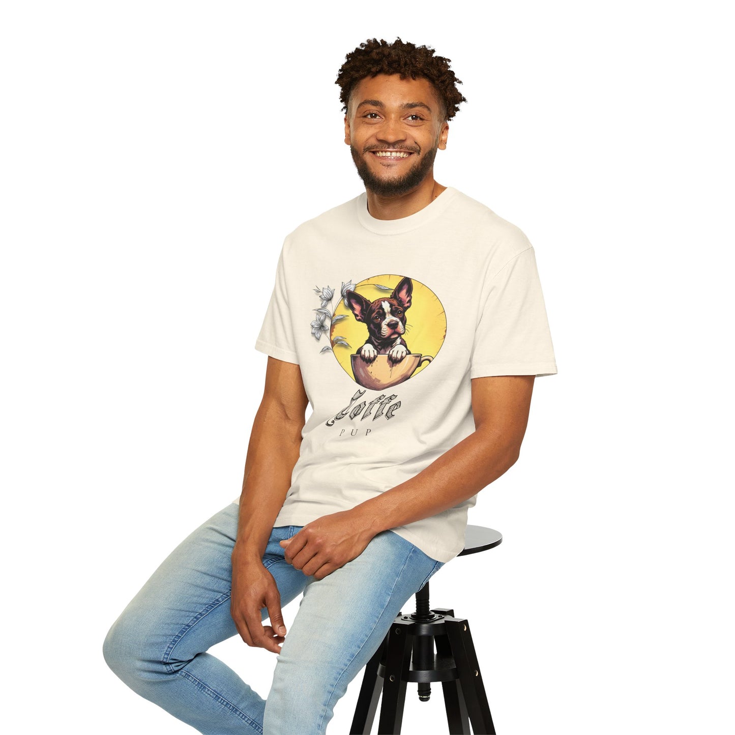 Coffee Pup Unisex Garment-Dyed T-shirt - Cute Dog Lovers Tee