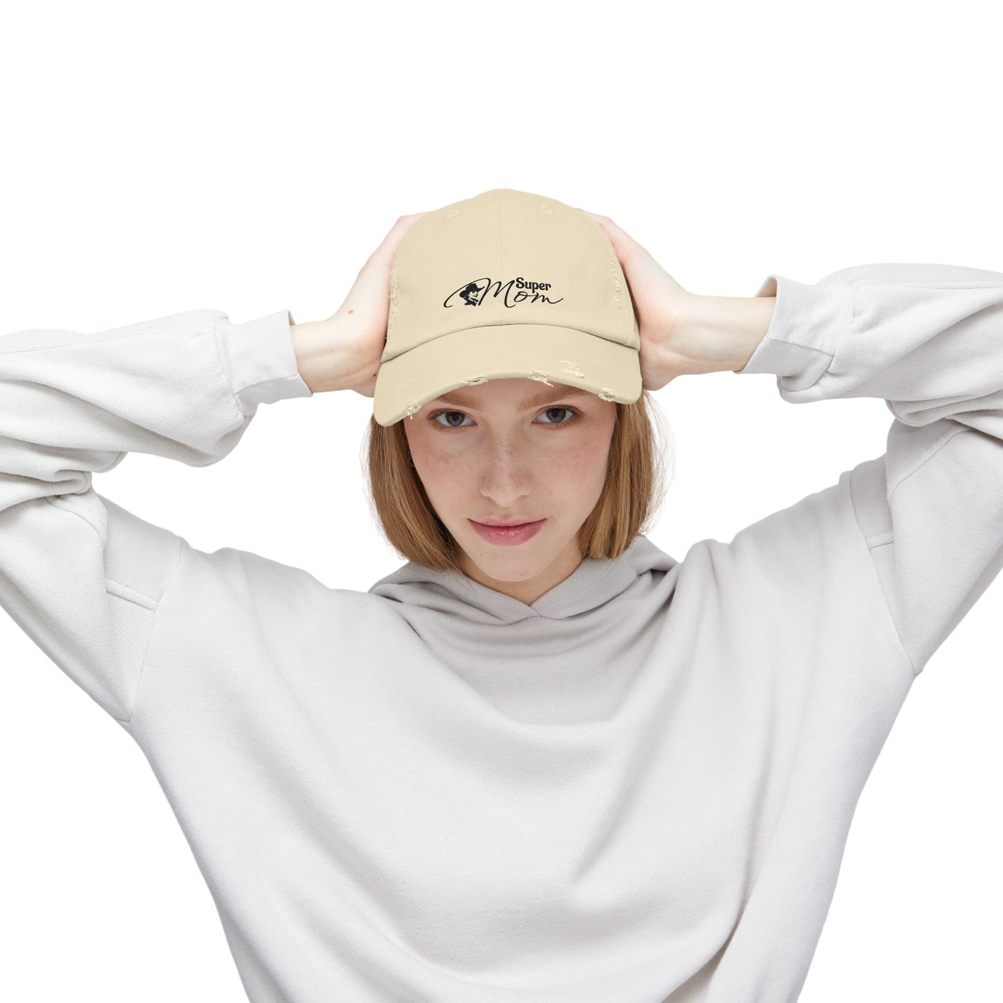 Super Mom Unisex Distressed Cap, Casual Hat for Moms, Gift for Mother's Day, Everyday Wear, Relaxed Style