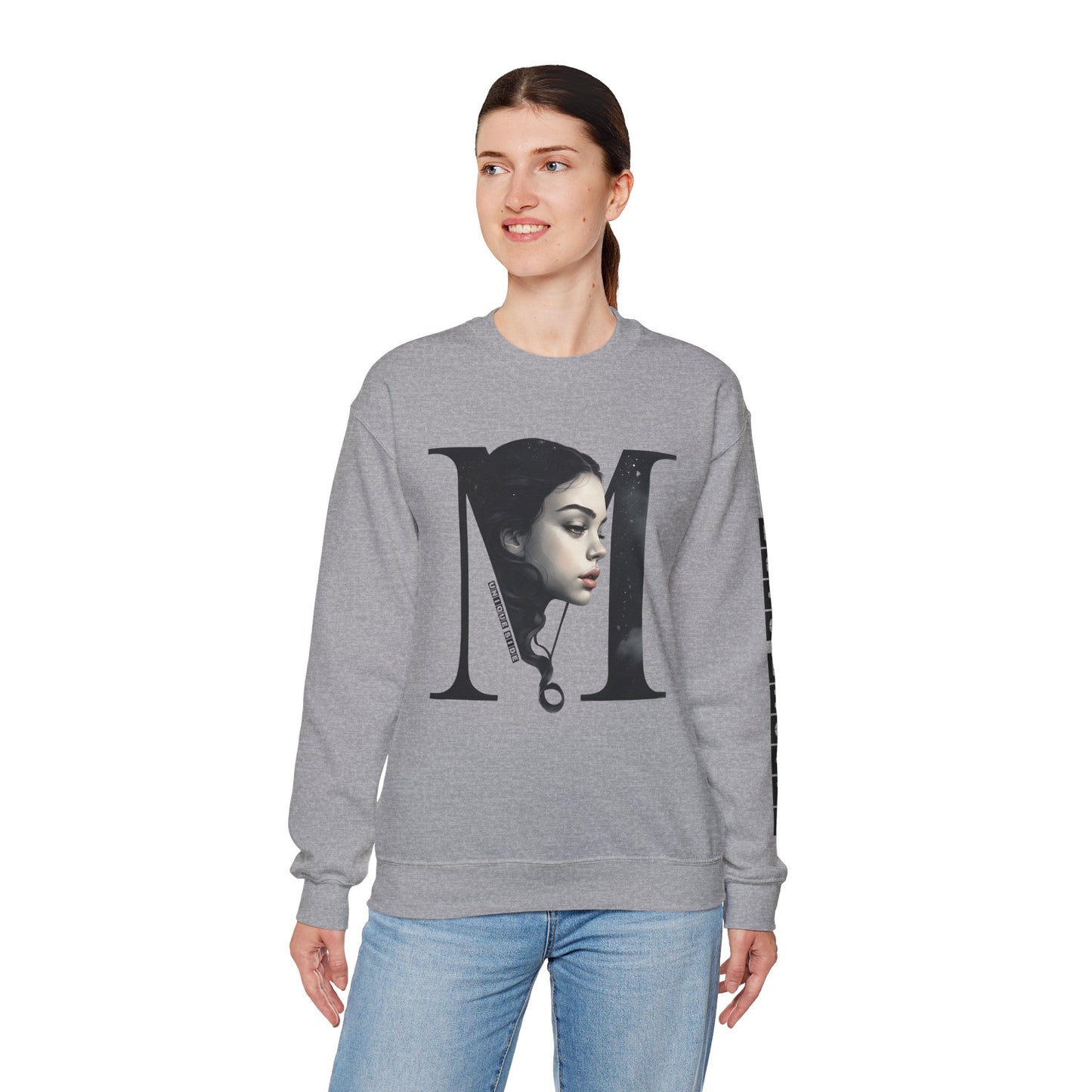 Letter M, Stylish Artistic Sweatshirt, Trendy Crewneck, Graphic Sweater, Cozy Unisex Top, Unique Gift for Art Lovers, Everyday Comfort