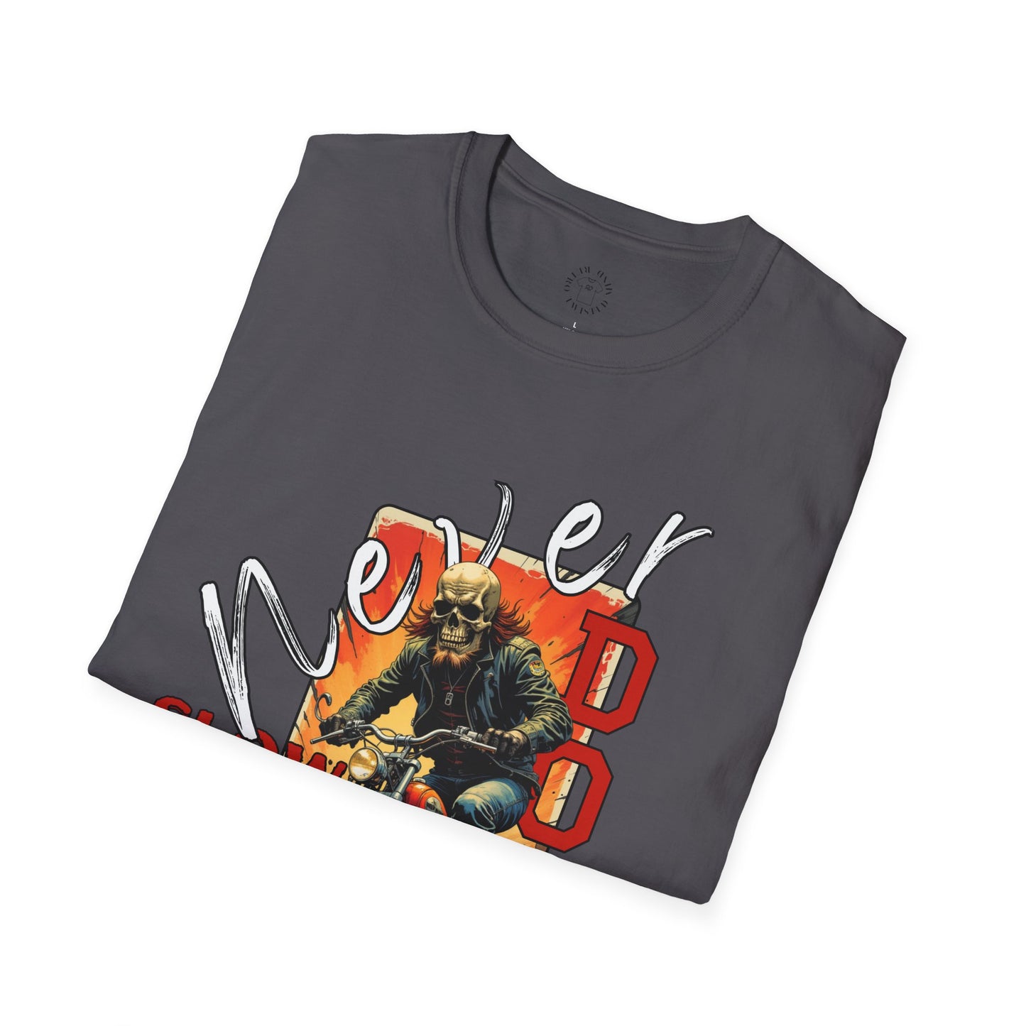 Never Slow Down Motorcycle T-Shirt - Unisex Softstyle Graphic Tee,biker, scull ,twisted