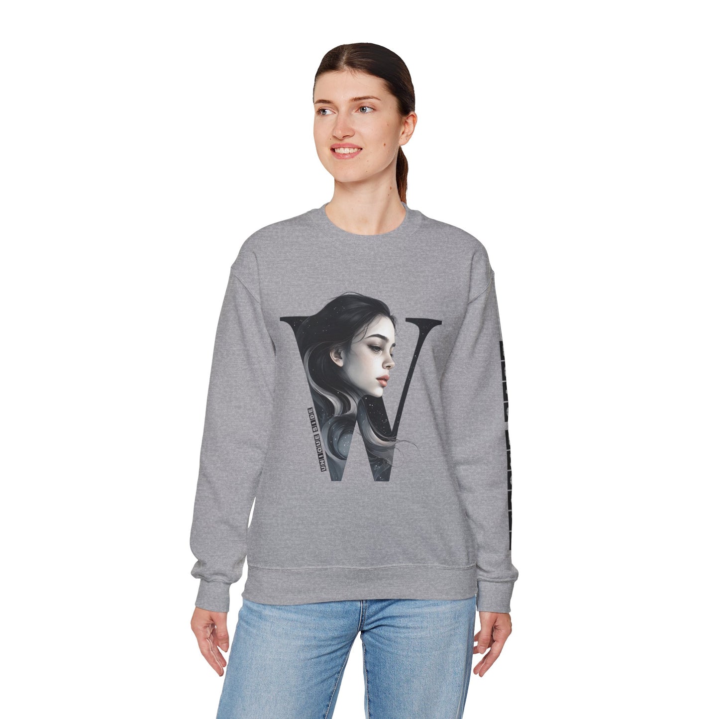 Letter W, Stylish Artistic Sweatshirt, Trendy Crewneck, Graphic Sweater, Cozy Unisex Top, Unique Gift for Art Lovers, Everyday Comfort