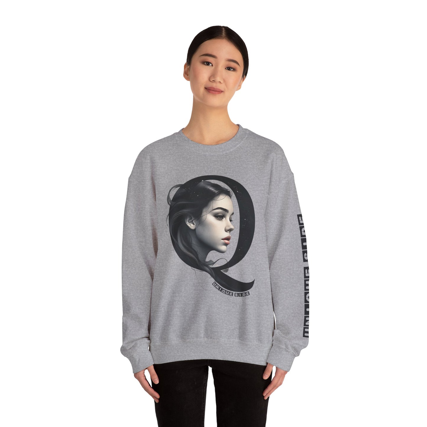 Letter Q, Stylish Artistic Sweatshirt, Trendy Crewneck, Graphic Sweater, Cozy Unisex Top, Unique Gift for Art Lovers, Everyday Comfort