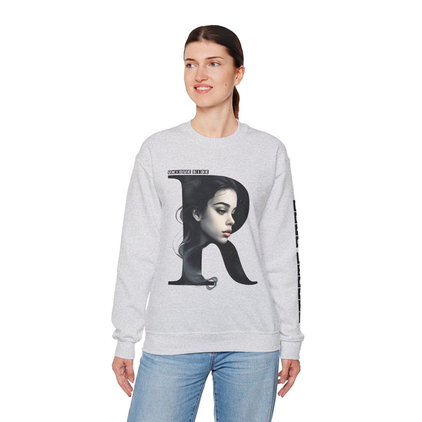 Letter R, Stylish Artistic Sweatshirt, Trendy Crewneck, Graphic Sweater, Cozy Unisex Top, Unique Gift for Art Lovers, Everyday Comfort