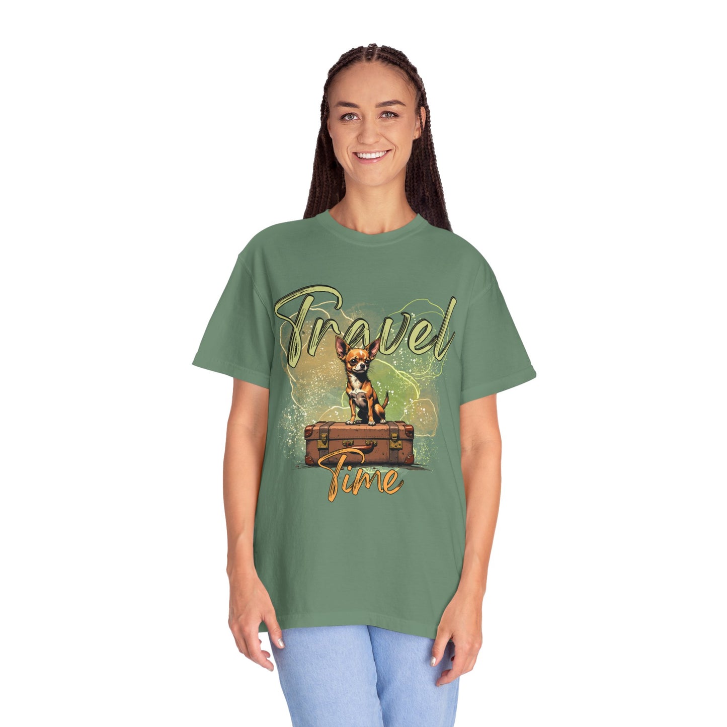 Travel Time Unisex Garment-Dyed T-Shirt - Cute Dog Design for Animal Lovers