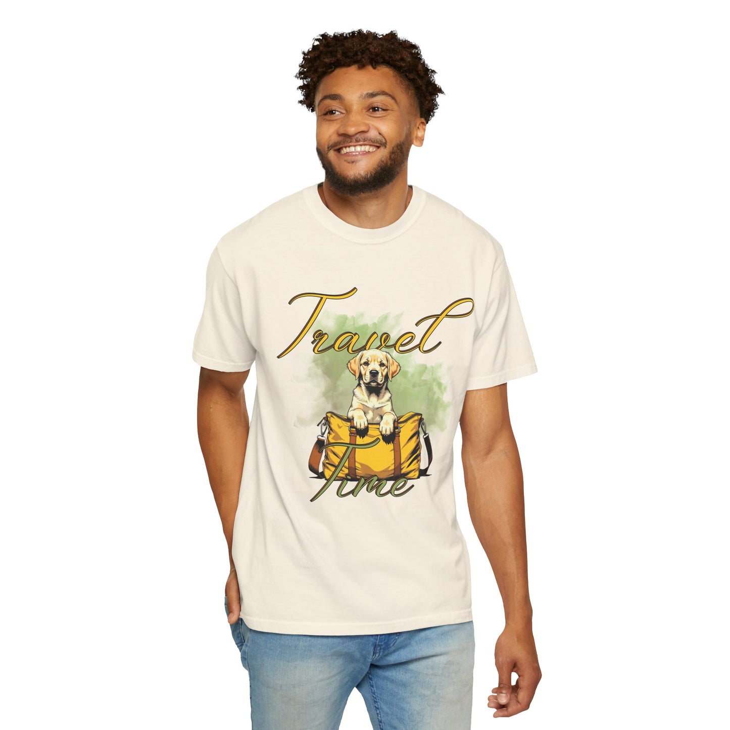 Travel Time Dog T-Shirt - Unisex Garment-Dyed Tee for Pet Lovers