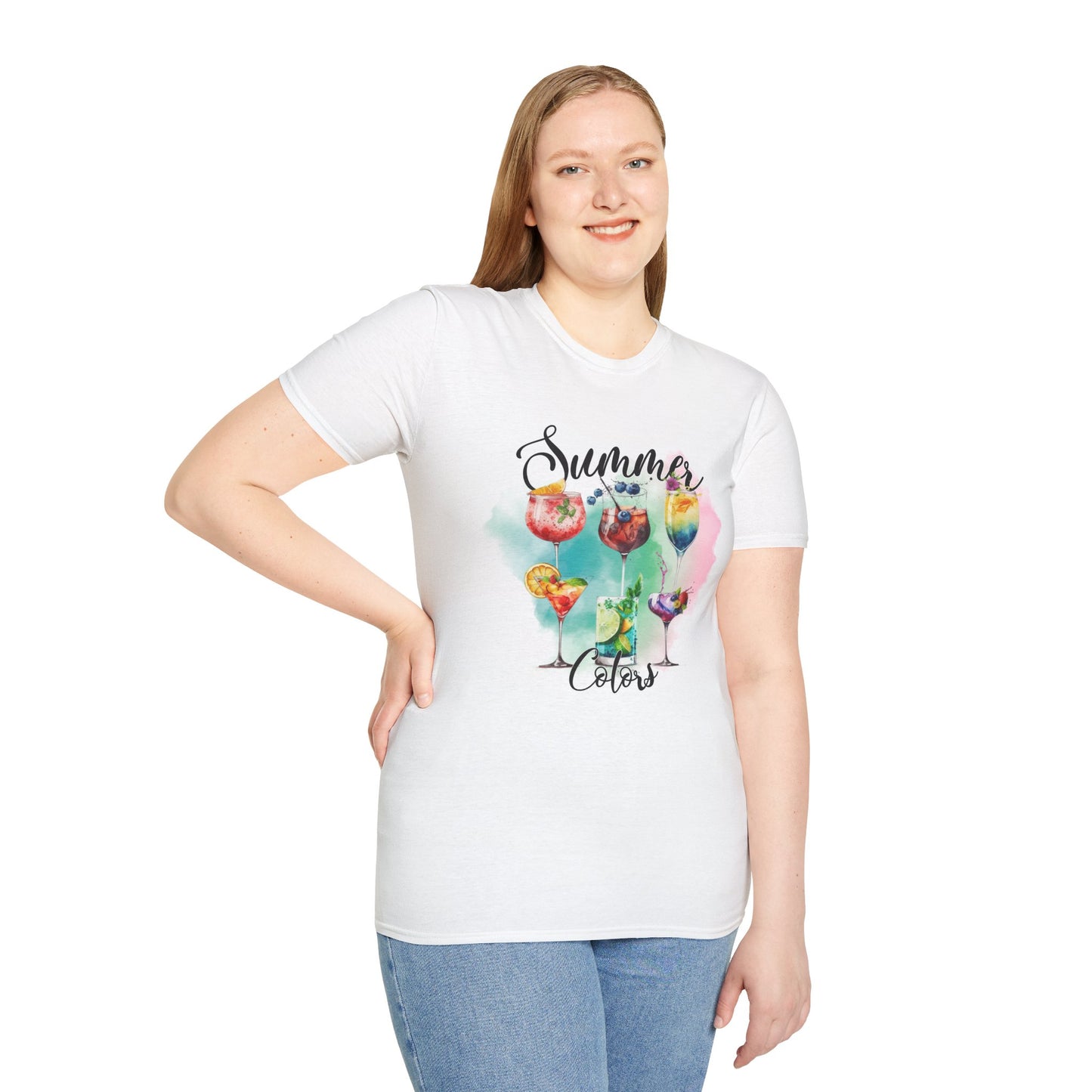 Summer Colors Cocktail T-Shirt, Unisex Tee, Fun Summer Wear, Gift for Cocktails Lovers, Beach Party Shirt, Vacation Top