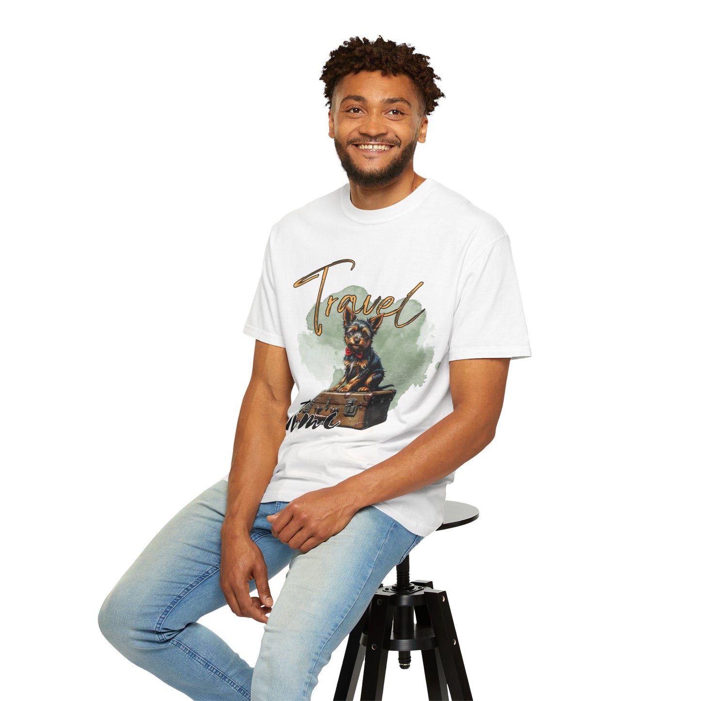 Travel Time Unisex Garment-Dyed T-Shirt with Dog Design
