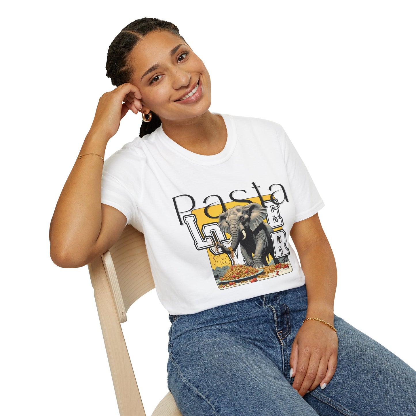 Pasta Lover Unisex Softstyle T-Shirt - Playful Elephant Graphic Tee,elephant,twisted