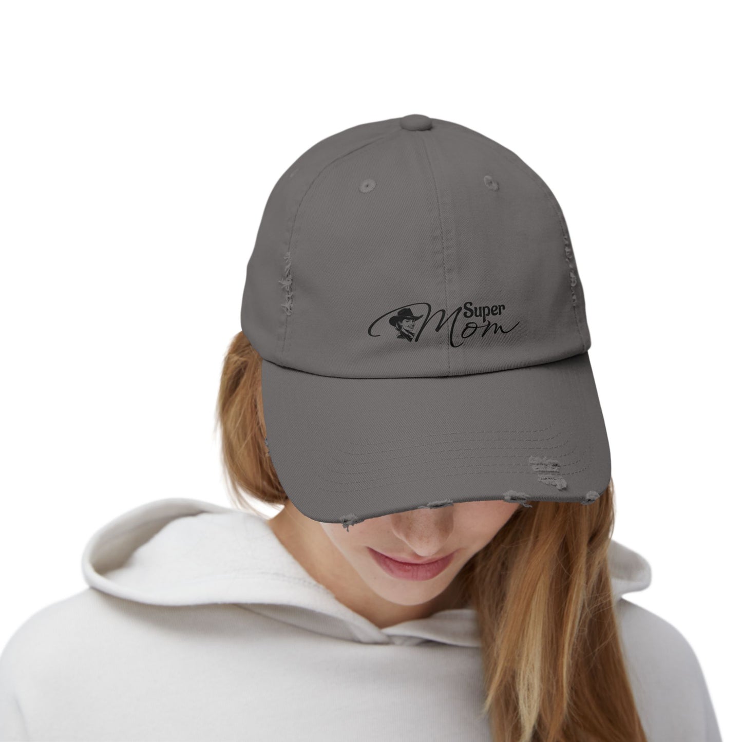 Super Mom Unisex Distressed Cap, Casual Hat for Moms, Gift for Mother's Day, Everyday Wear, Relaxed Style