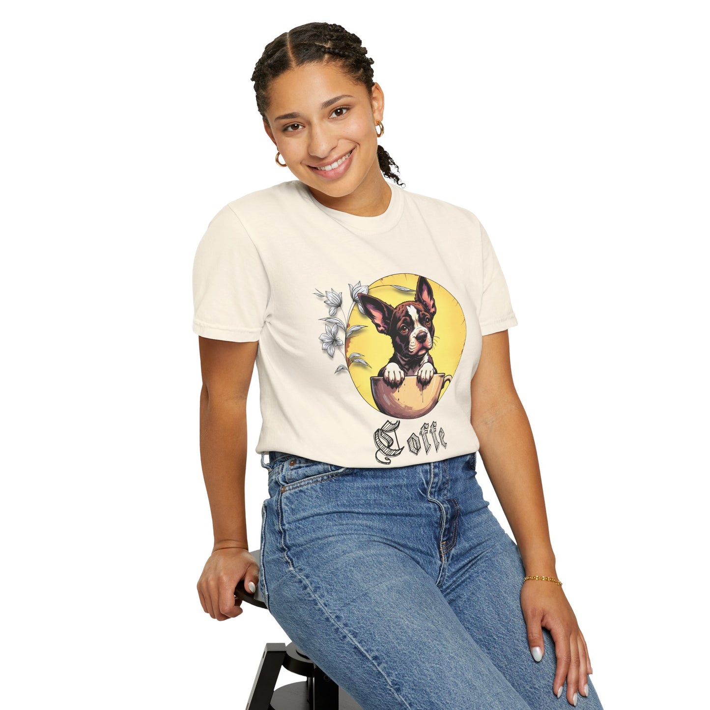 Coffee Pup Unisex Garment-Dyed T-shirt - Cute Dog Lovers Tee