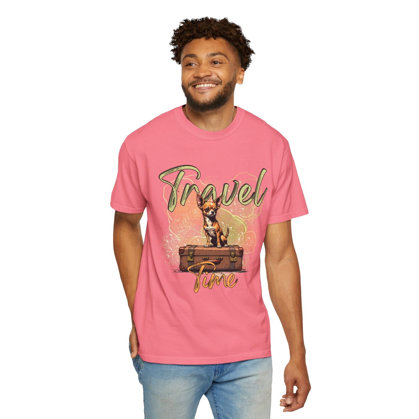 Travel Time Unisex Garment-Dyed T-Shirt - Cute Dog Design for Animal Lovers