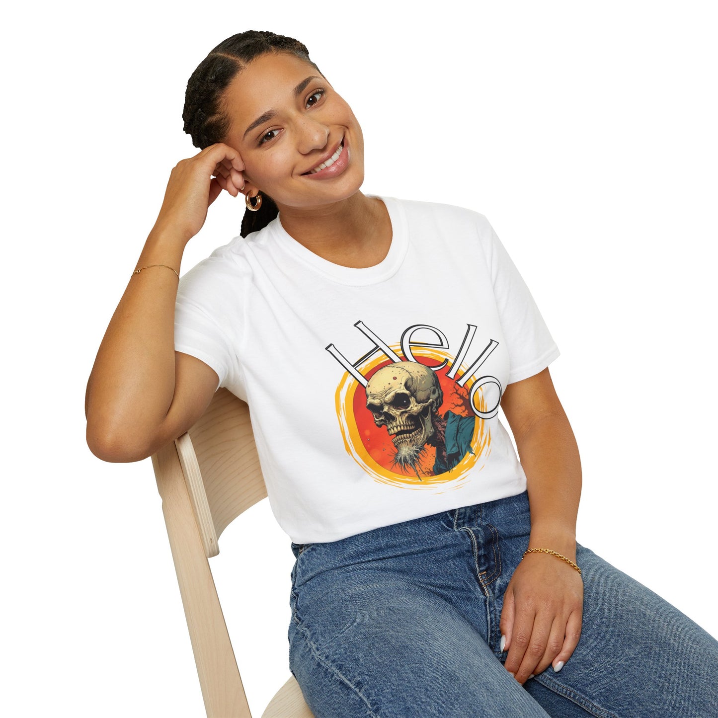 Hello Skull Graphic Unisex Softstyle T-Shirt - Edgy Streetwear Tee,scull