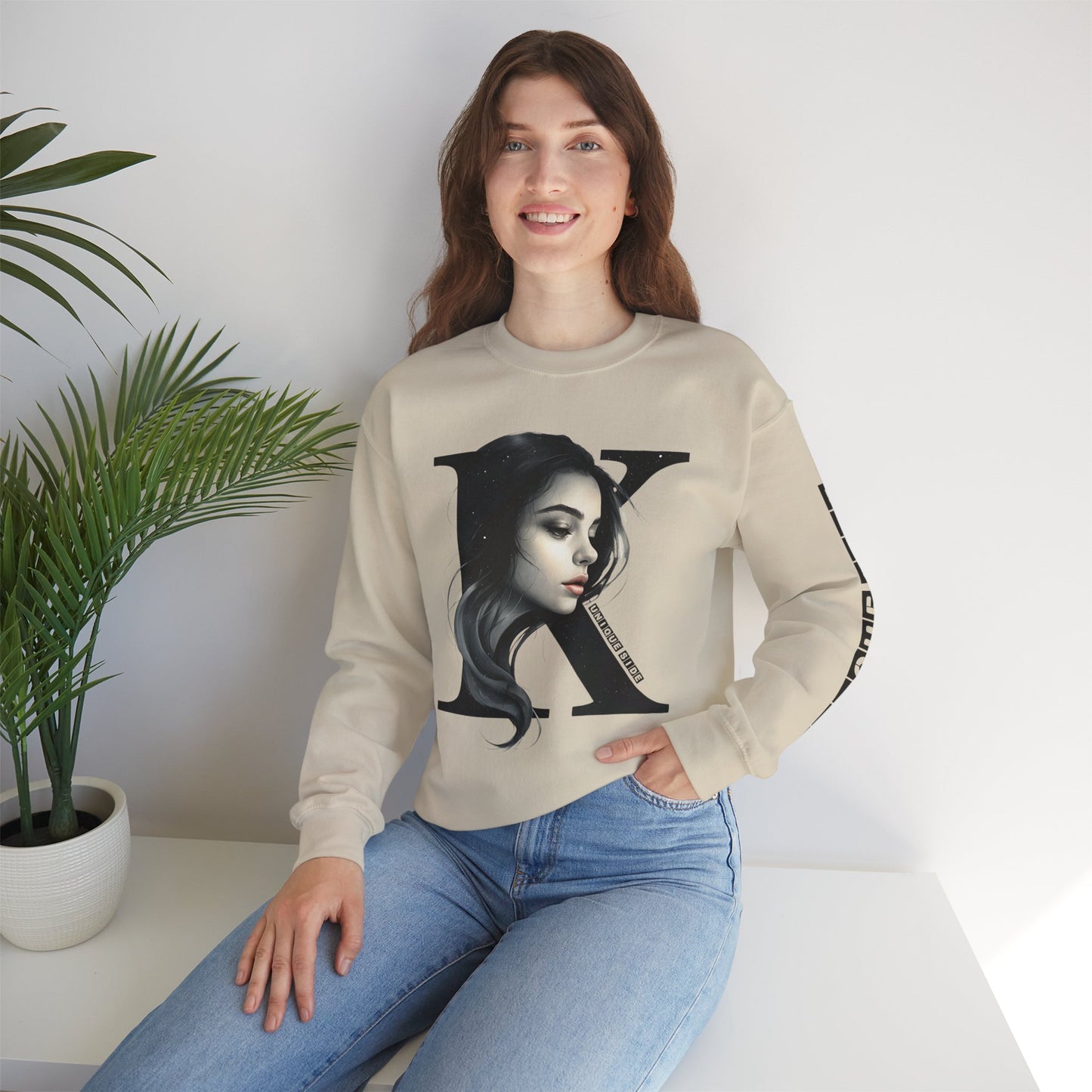 Letter K, Stylish Artistic Sweatshirt, Trendy Crewneck, Graphic Sweater, Cozy Unisex Top, Unique Gift for Art Lovers, Everyday Comfort